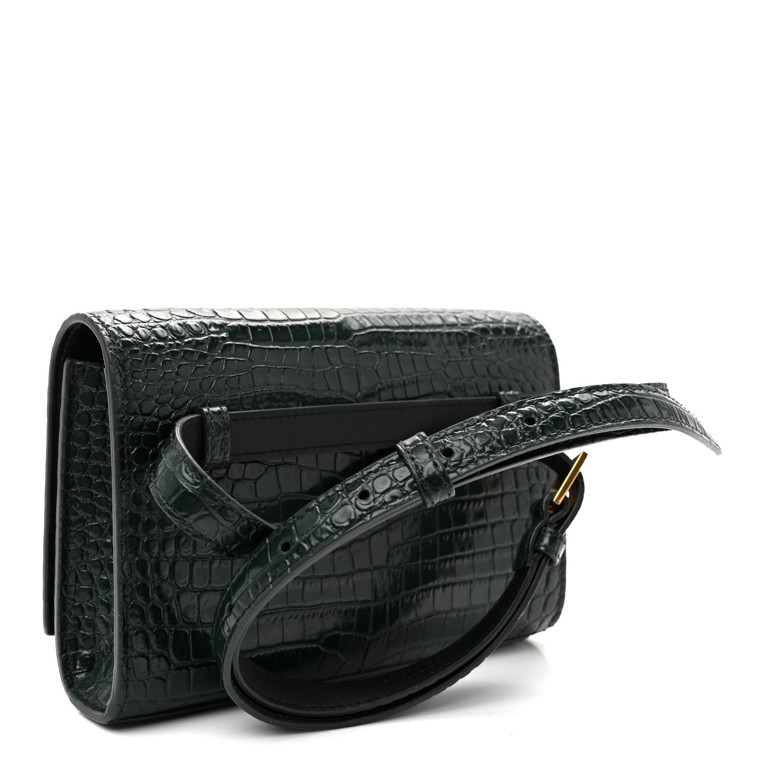 Calfskin Crocodile Embossed Monogram Kate Belt Bag Dark Mint
