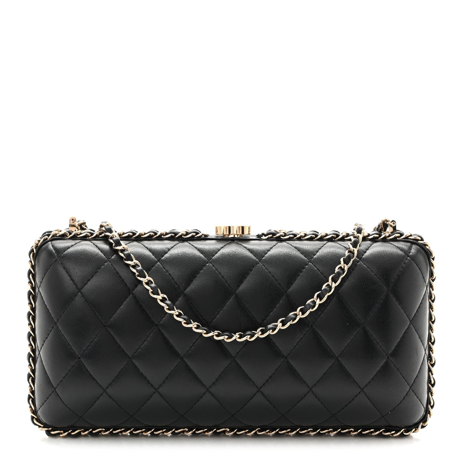 Lambskin Quilted Chain Around Clutch Black