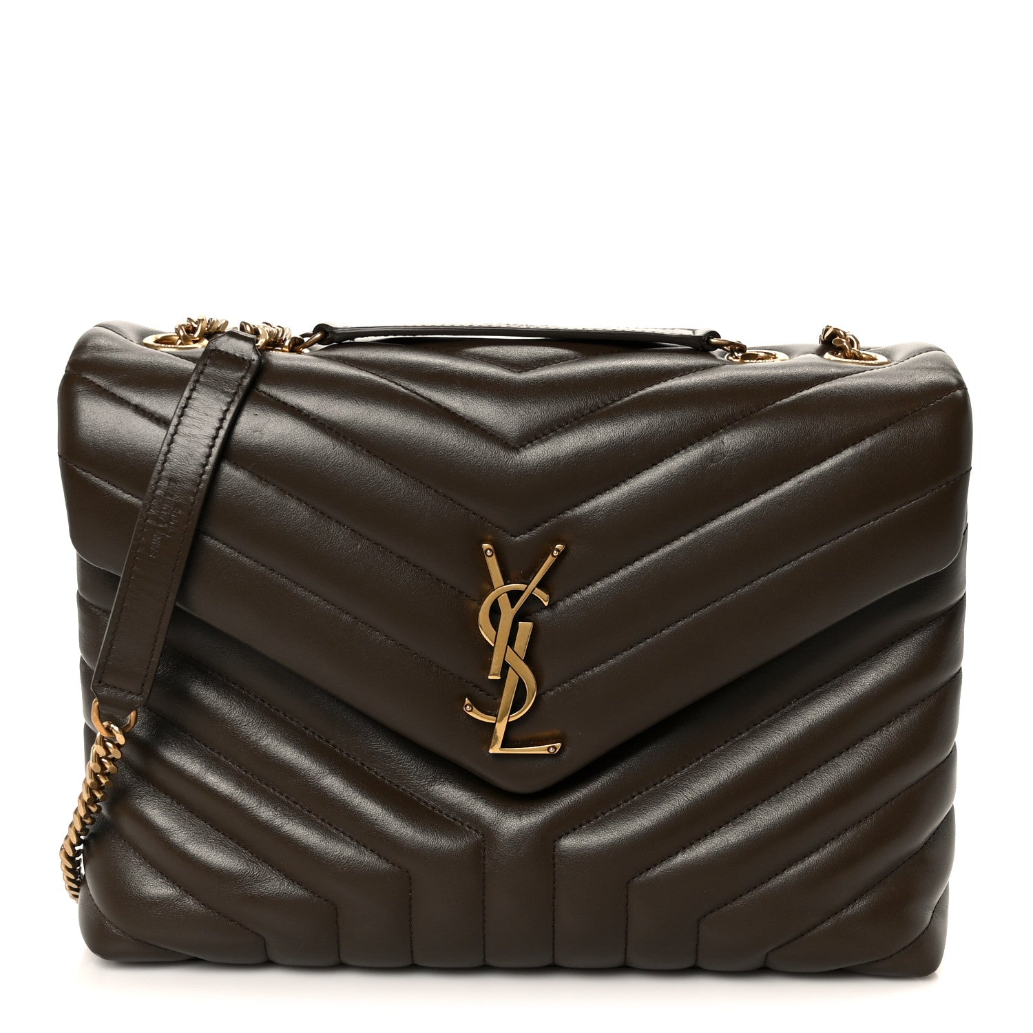 Calfskin Y Quilted Monogram Medium Loulou Chain Satchel Soil Brown
