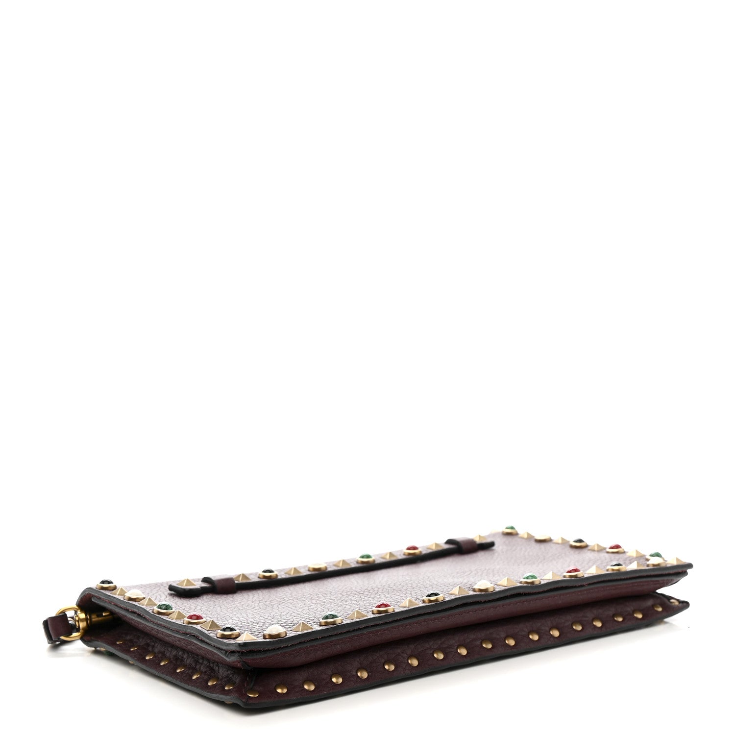 Pebbled Calfskin Rockstud Rolling Wristlet Clutch Rubin