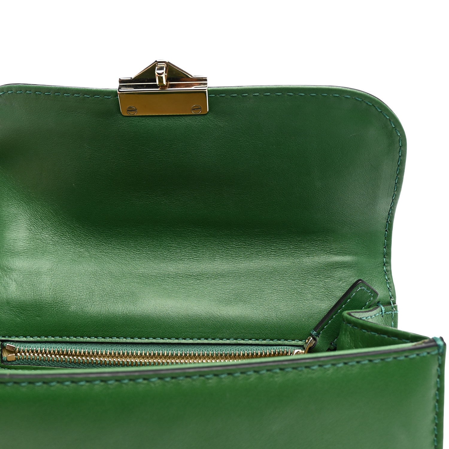Vitello Small Glam Lock Rockstud Flap Gea Green