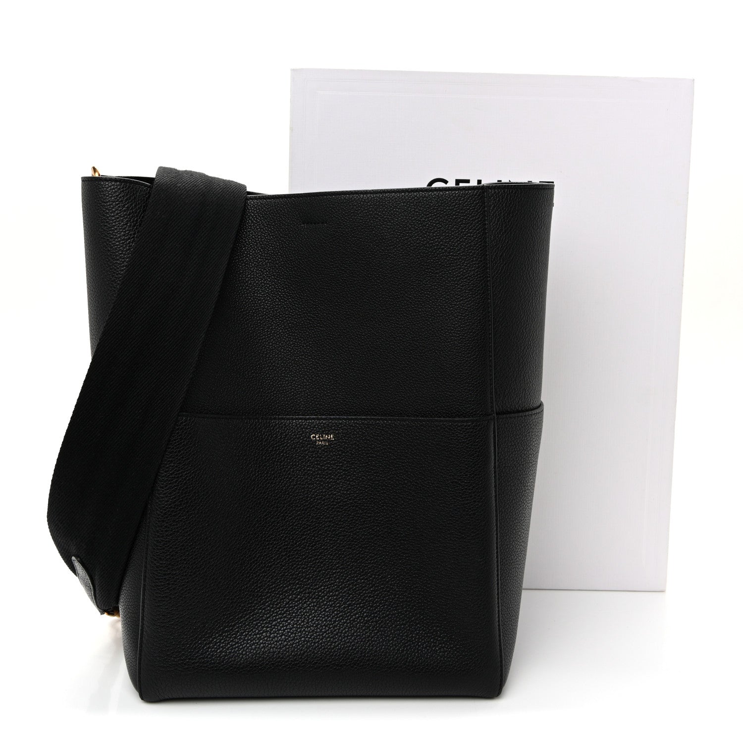 Soft Grained Calfskin Sangle Bucket Bag Black