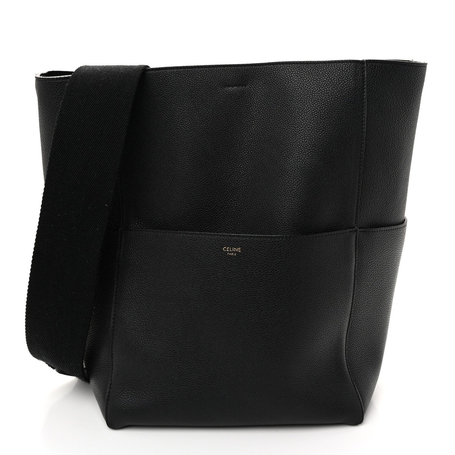 Soft Grained Calfskin Sangle Bucket Bag Black