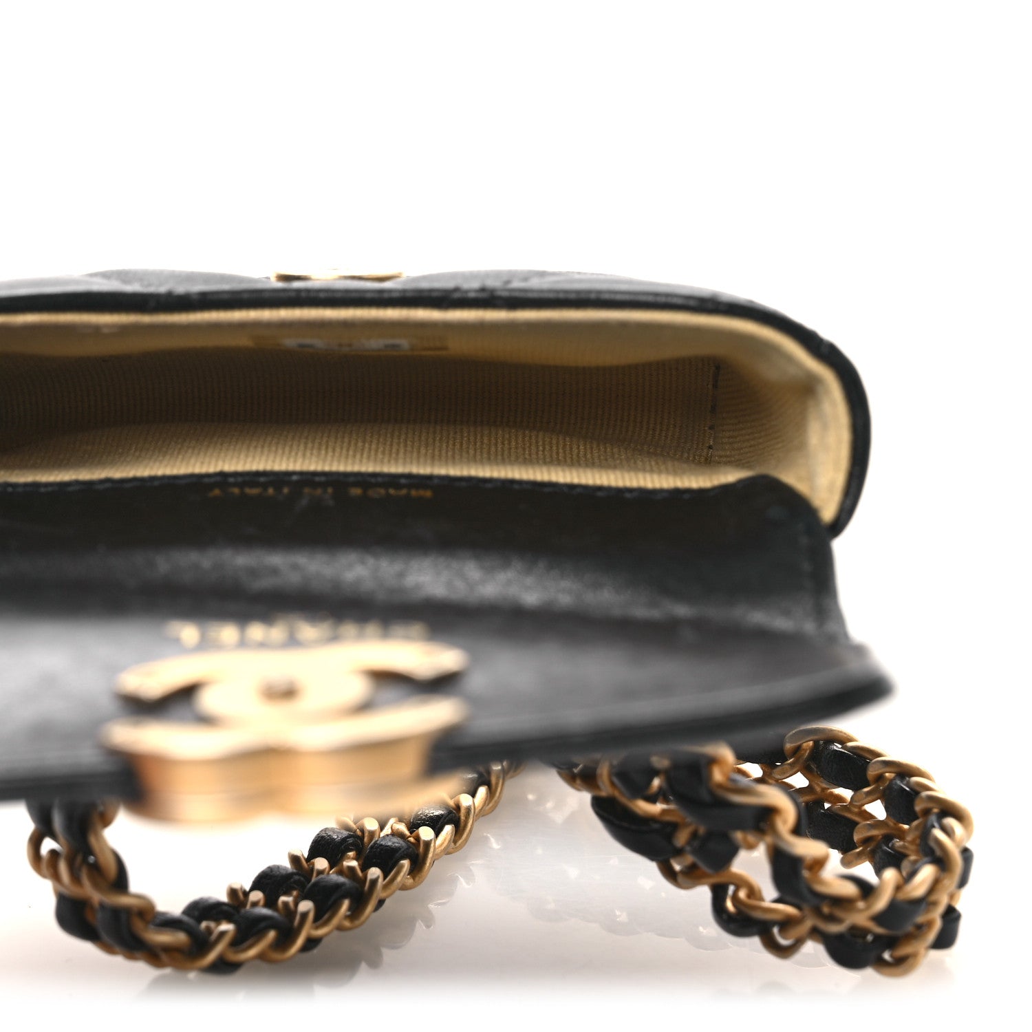 Lambskin Quilted Flap Chain Belt Bag Black
