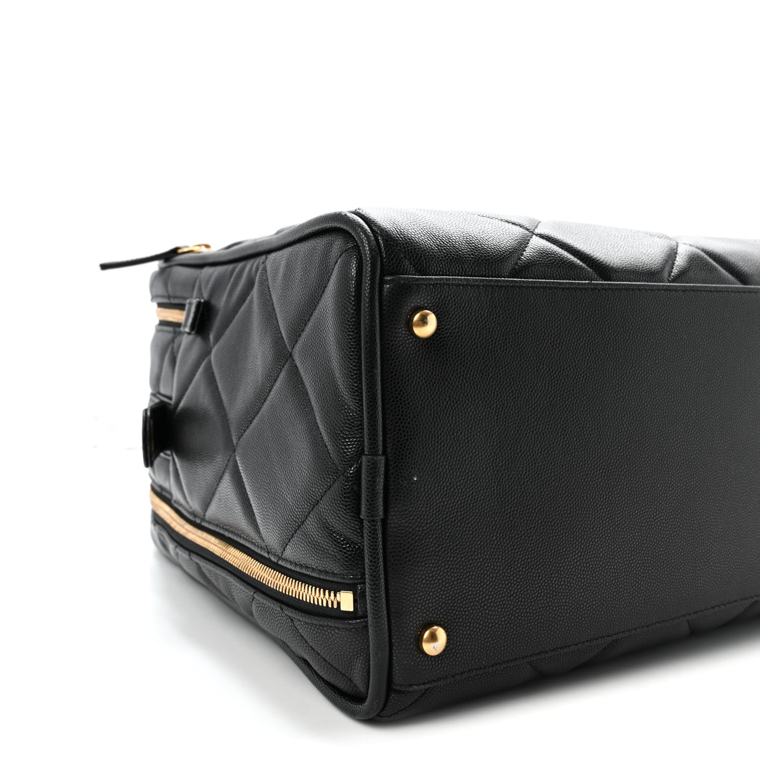 Shiny Grained Calfskin Quilted Large Travel Bowling Bag Black