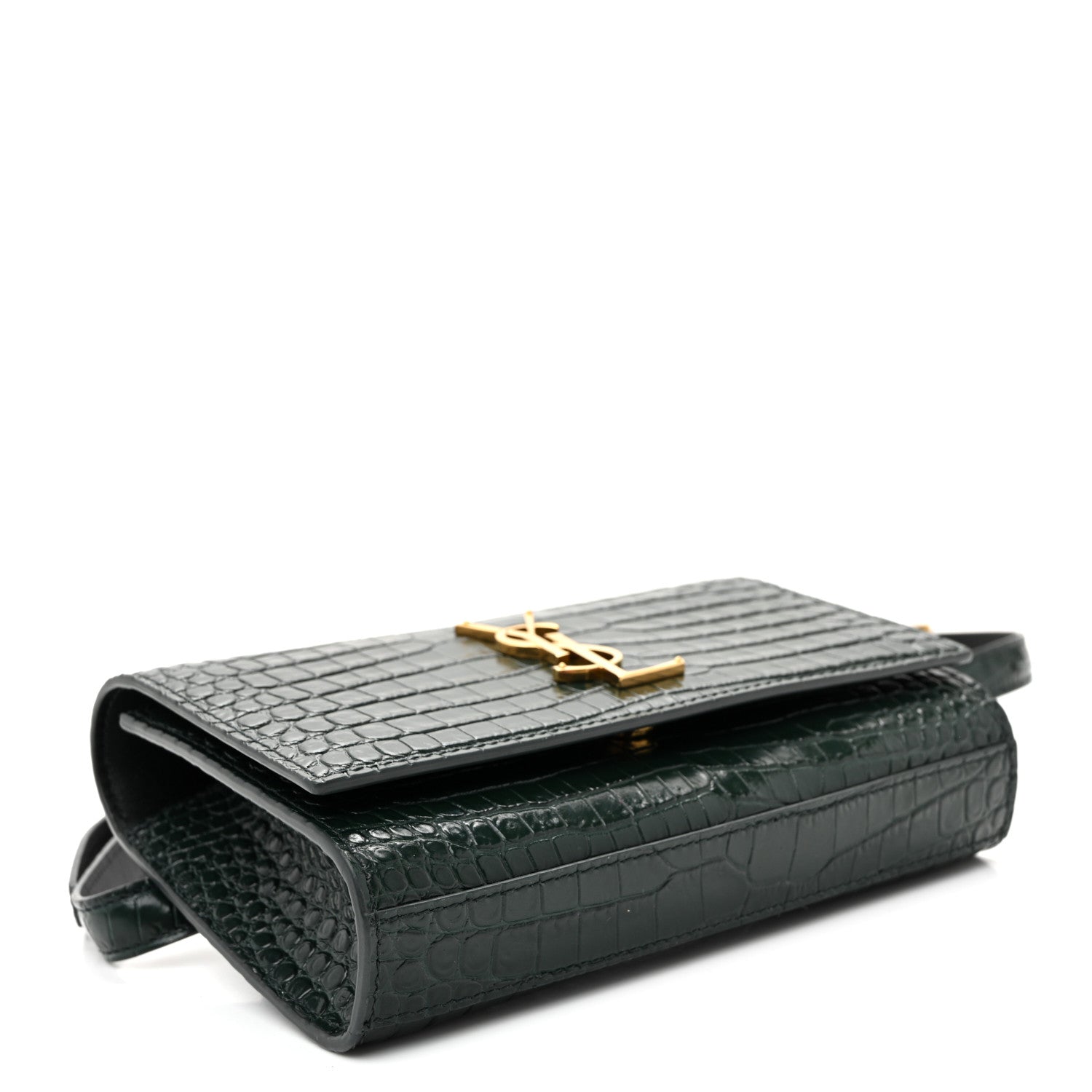 Calfskin Crocodile Embossed Monogram Kate Belt Bag Dark Mint