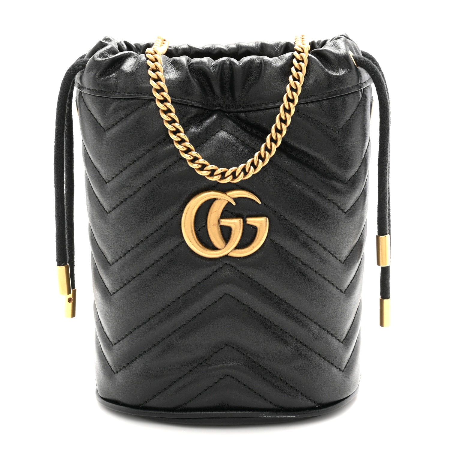 Calfskin Matelasse Mini GG Marmont 2.0 Bucket Bag Black