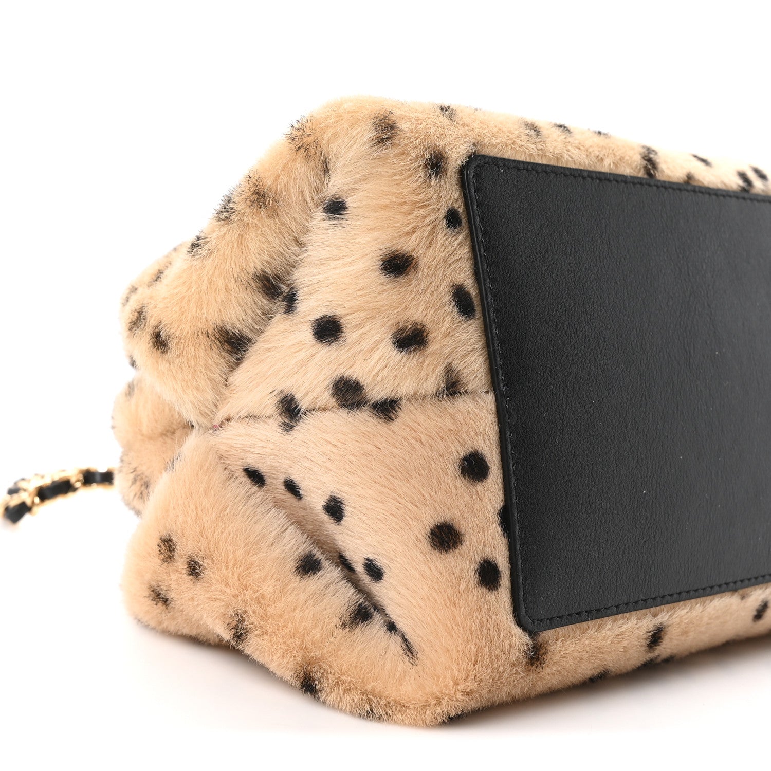 Pony Hair Cheetah Printed Lambskin Clutch With Chain Beige Black