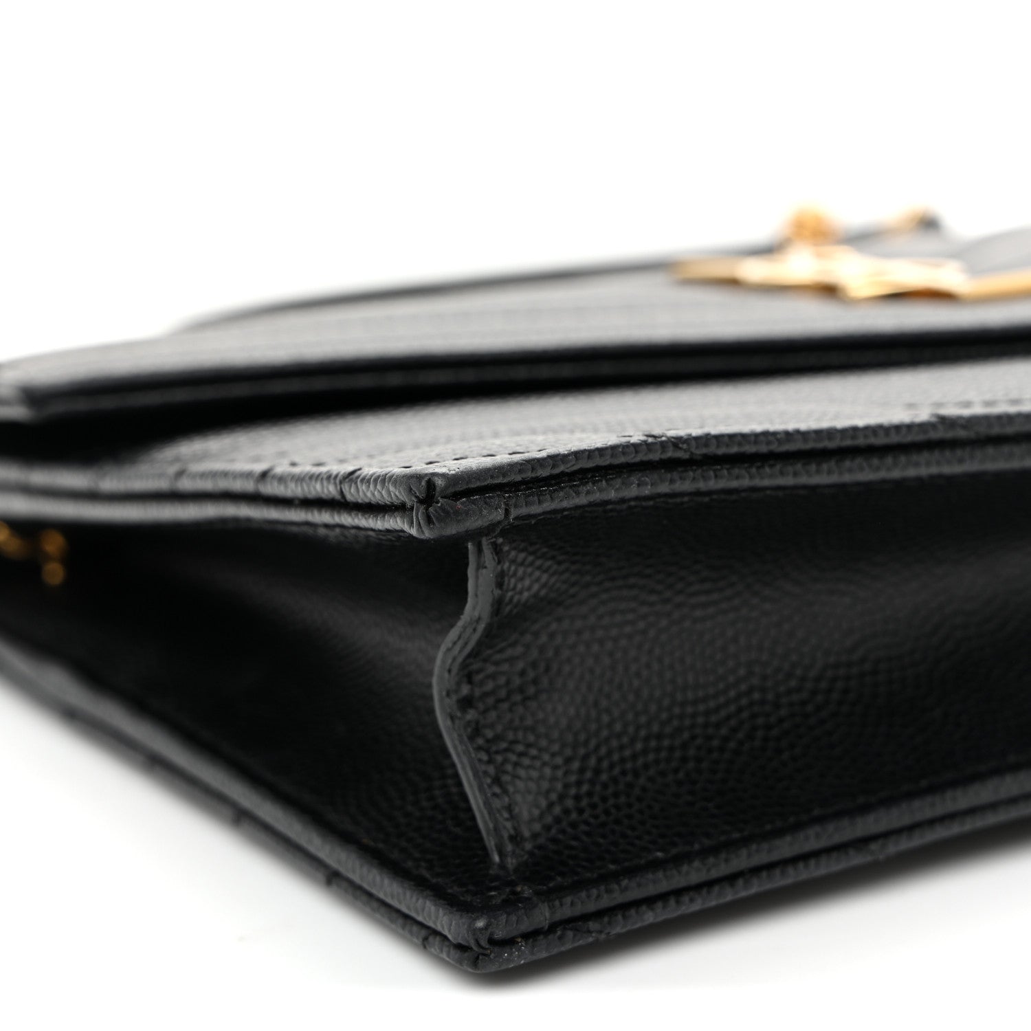 Grain De Poudre Matelasse Chevron Monogram Envelope Chain Wallet Black