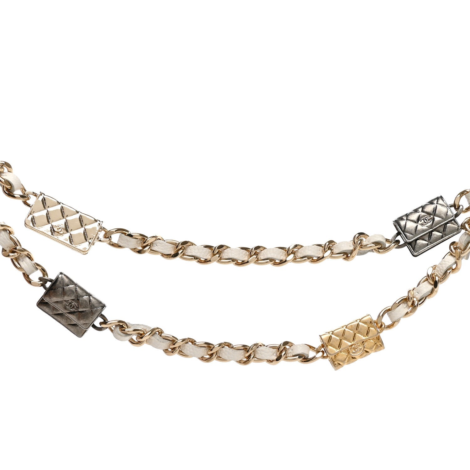 Caviar Quilted Belt Bag With Charms On Chain White