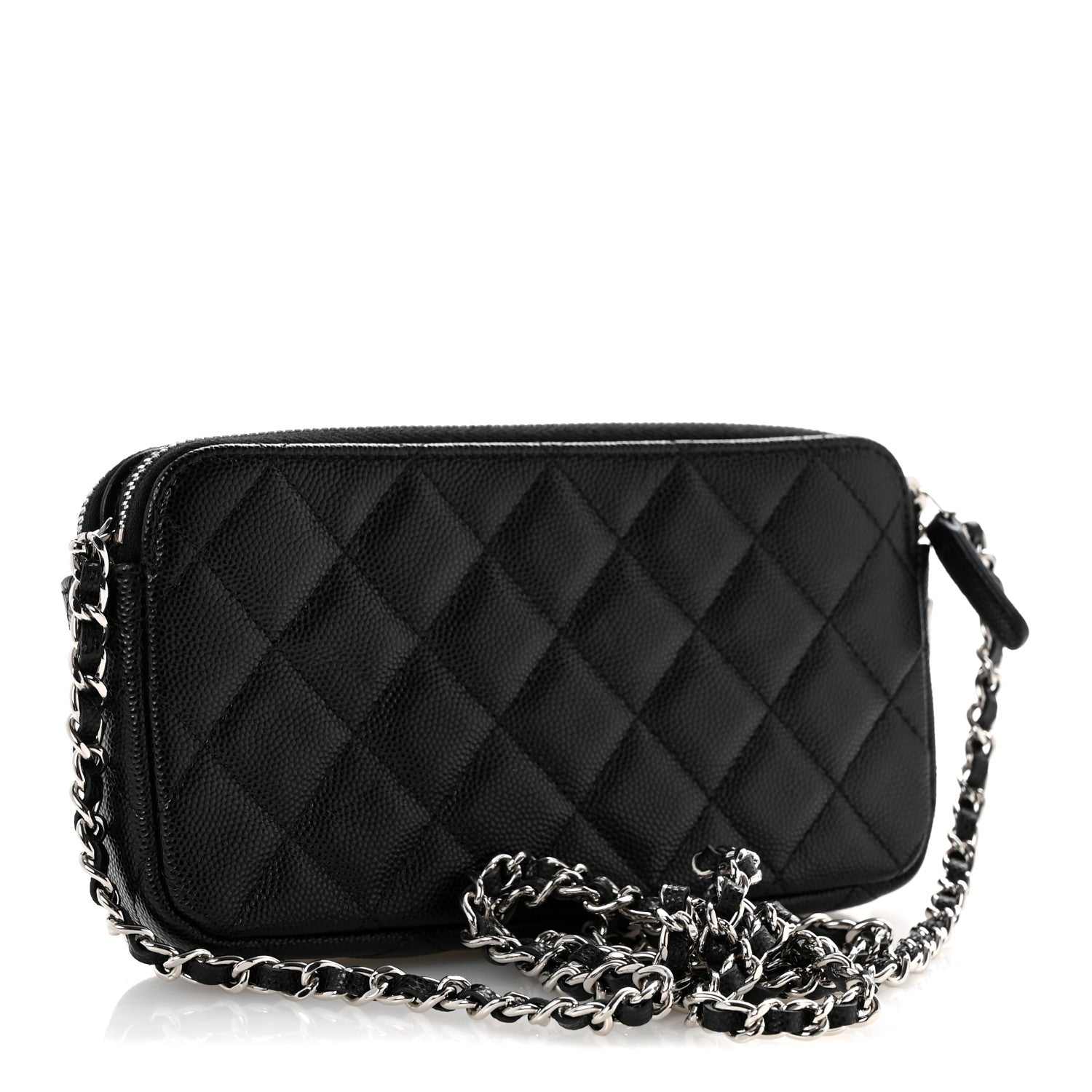 Caviar Quilted Logo Small Clutch With Chain Black