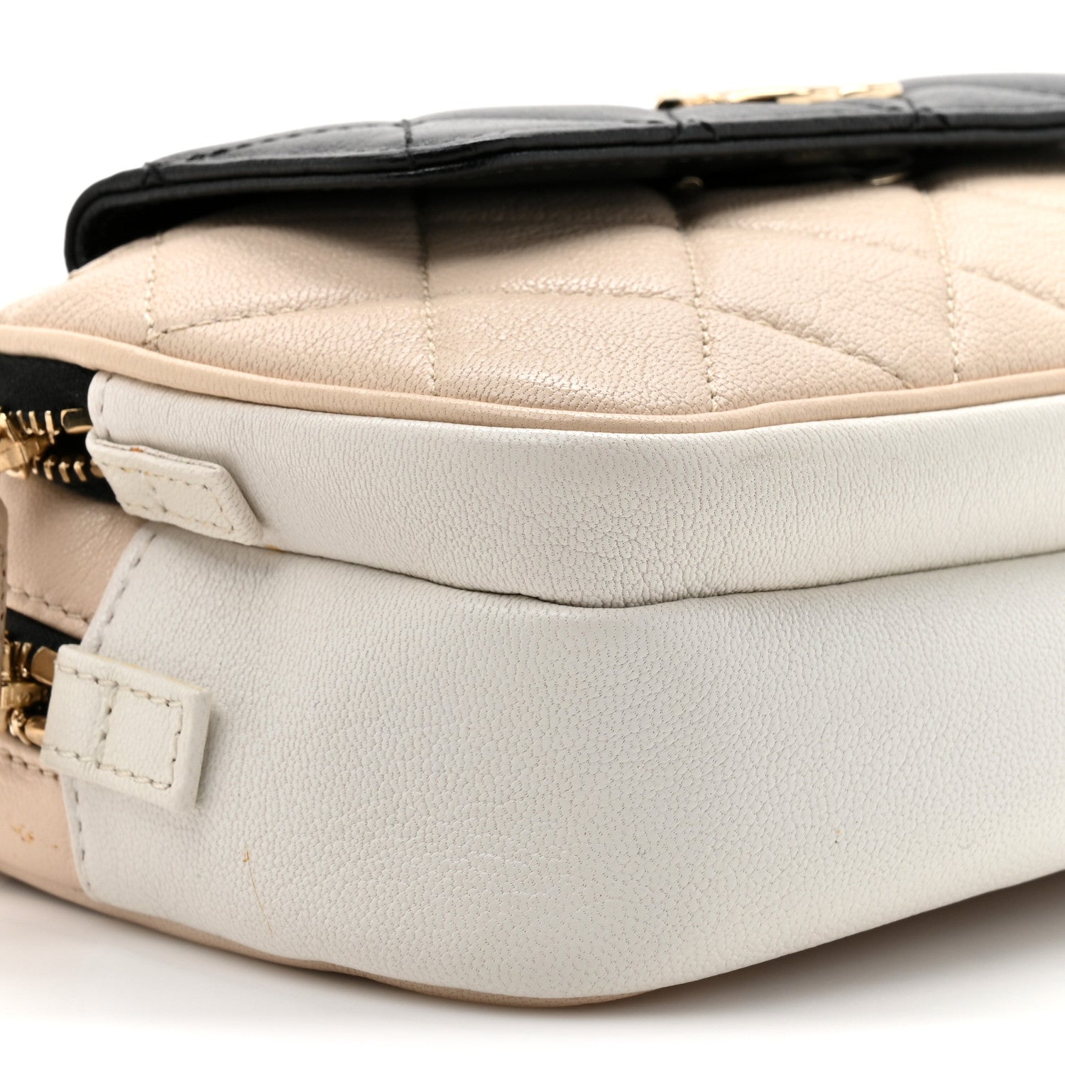 Goatskin Quilted Waist Bag Beige White Black