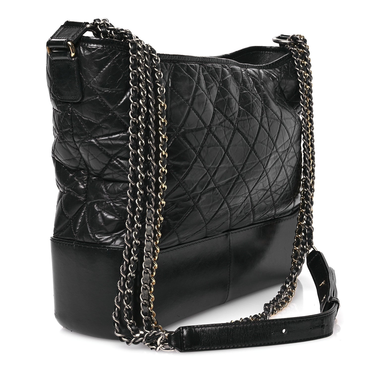 Aged Calfskin Quilted Large Gabrielle Hobo Black