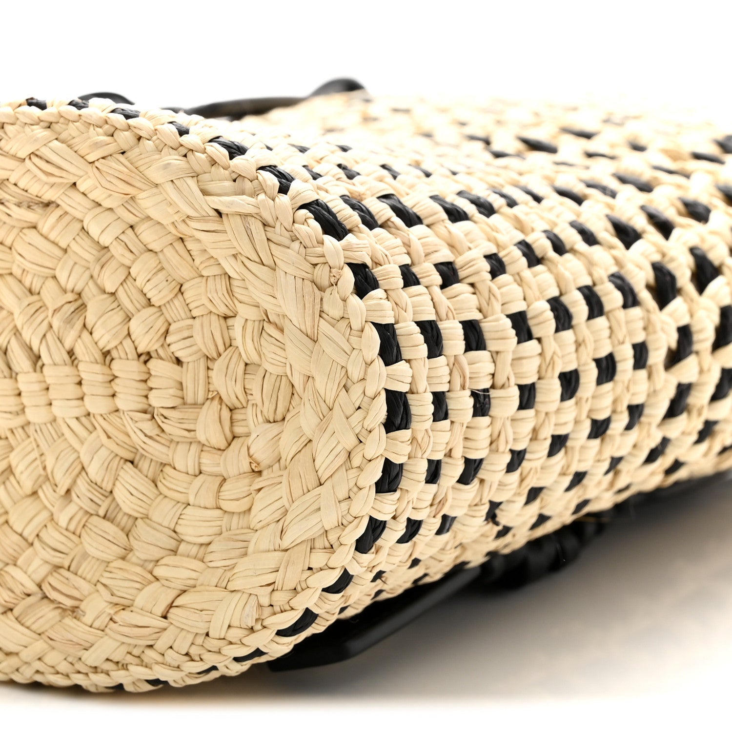 Calfskin Raffia Paulas Ibiza Bucket Bag Natural Black