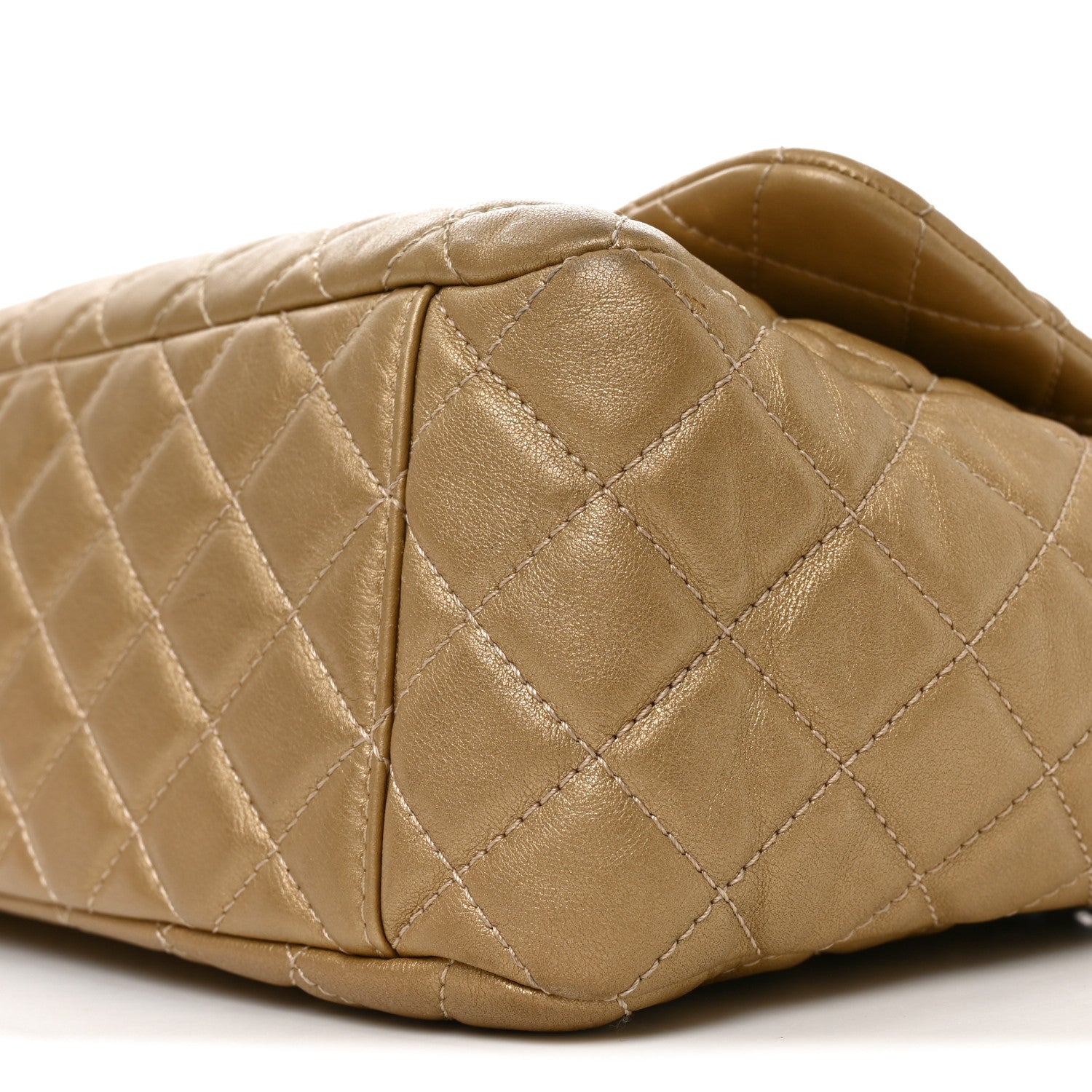 Metallic Calfskin Quilted Small XXL Travel Flap Bag Gold