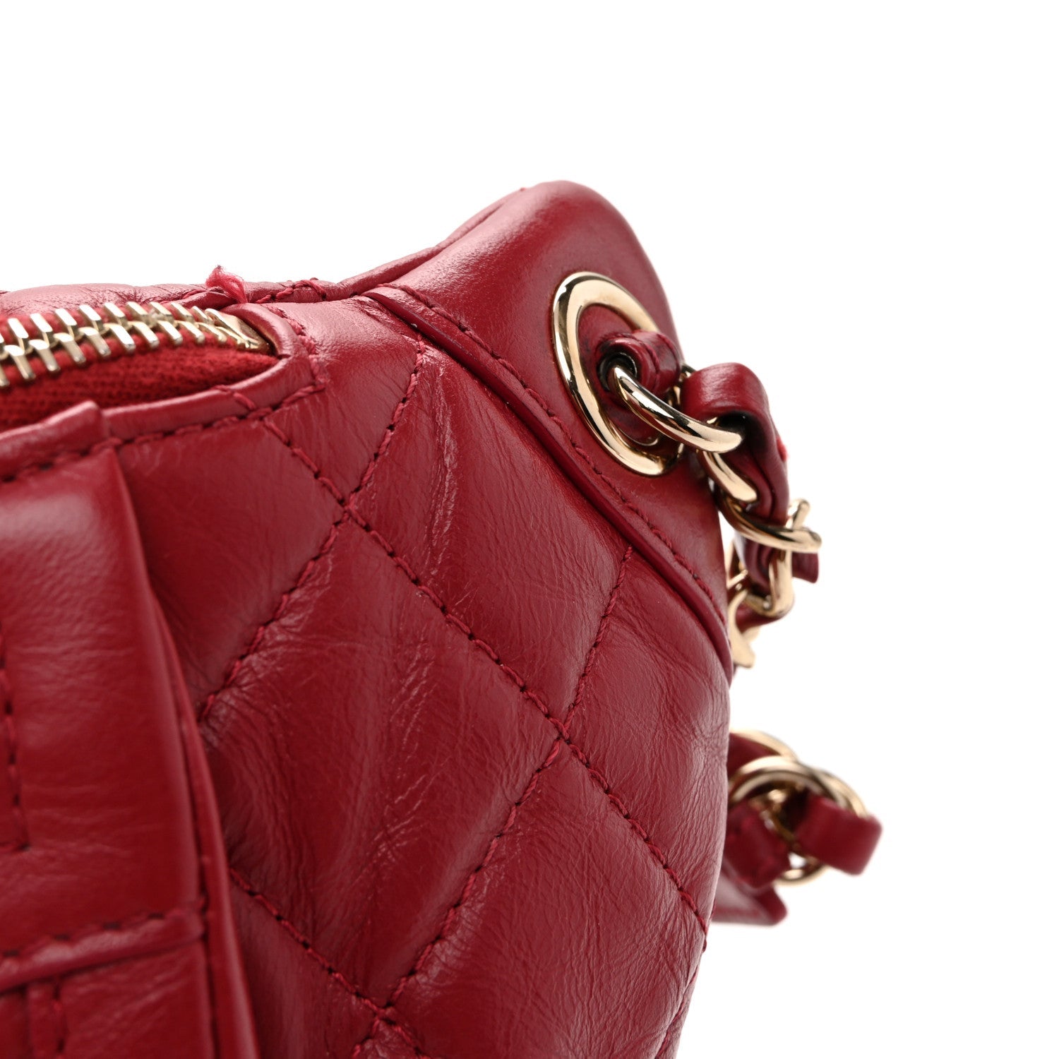Aged Calfskin Quilted Waist Bag With Coin Purse Red