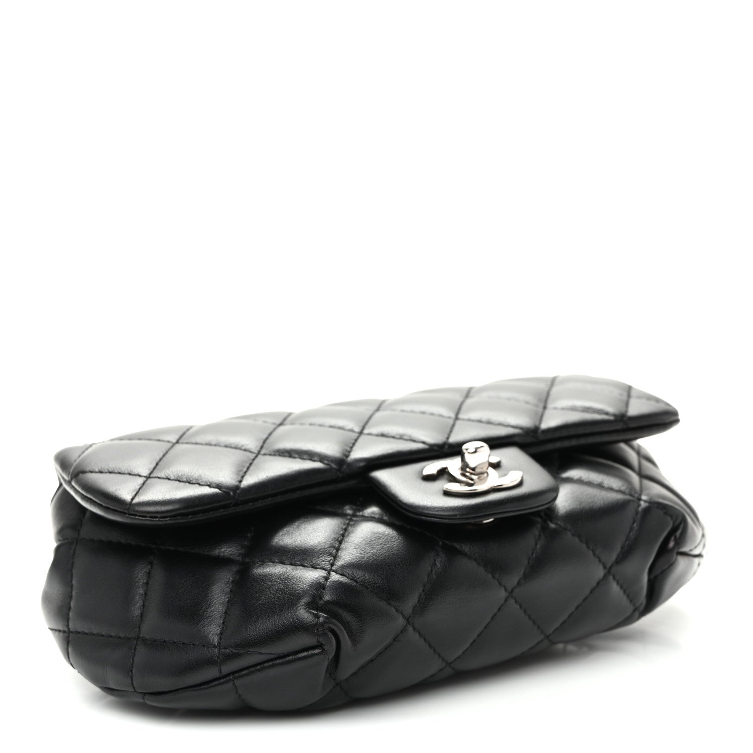 Calfskin Quilted CC Uniform Flap Belt Bag Black