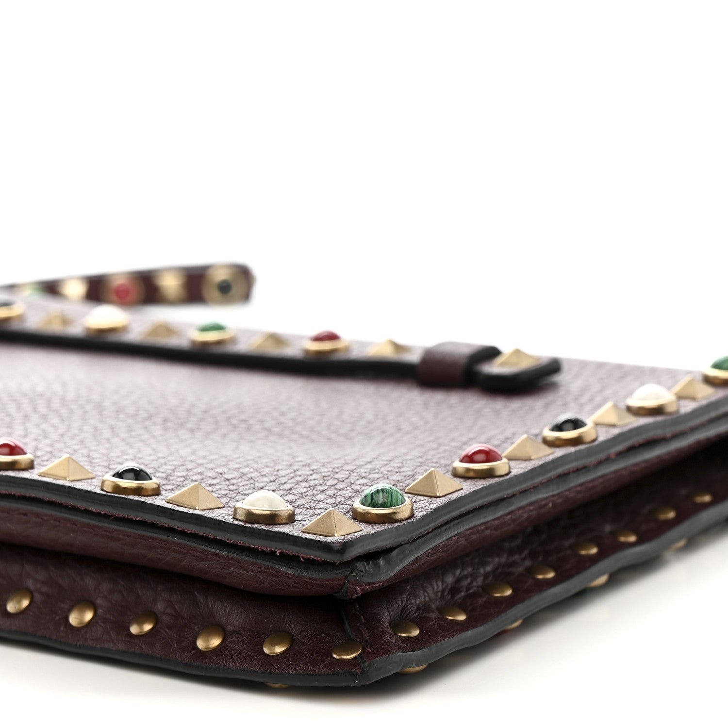 Pebbled Calfskin Rockstud Rolling Wristlet Clutch Rubin