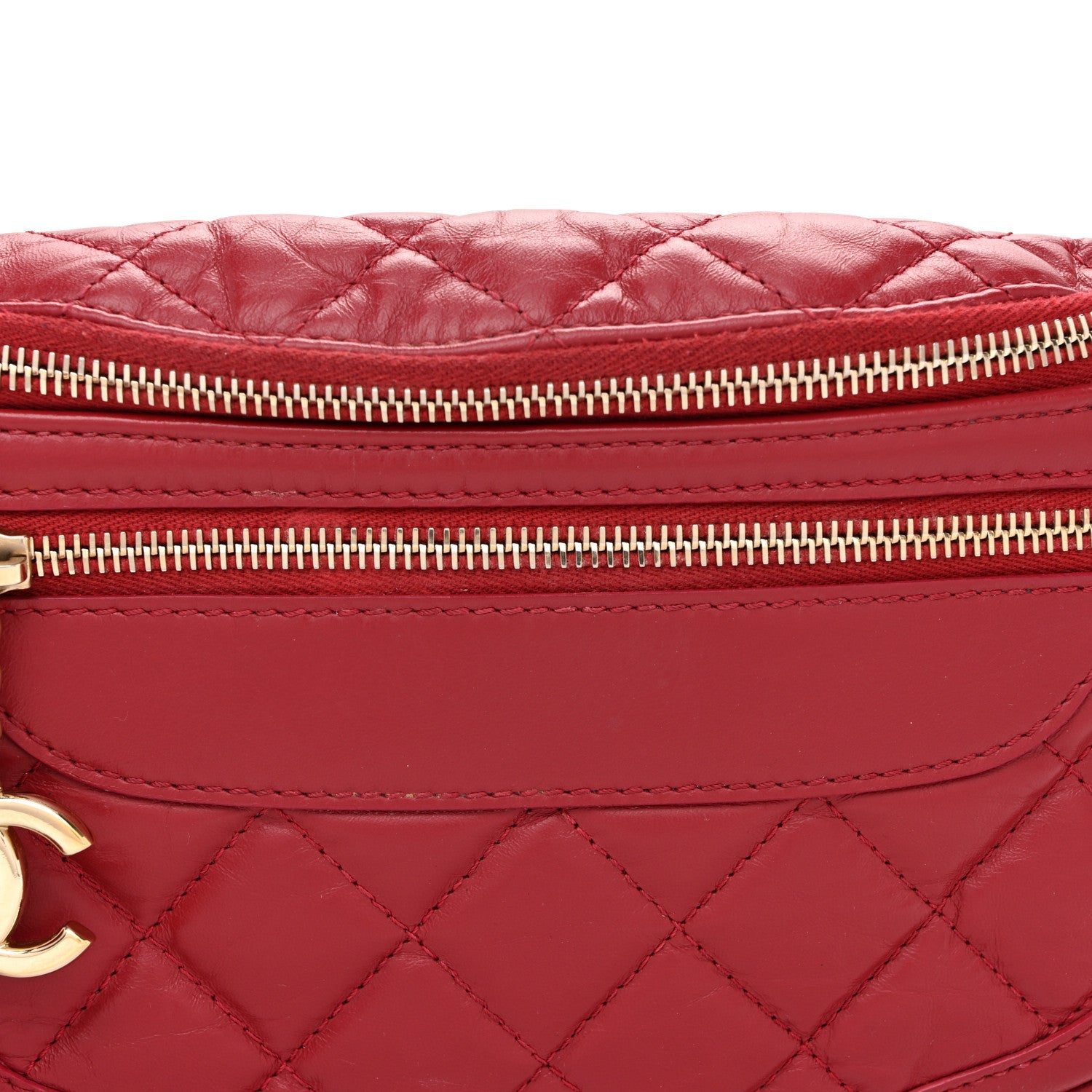 Aged Calfskin Quilted Waist Bag With Coin Purse Red