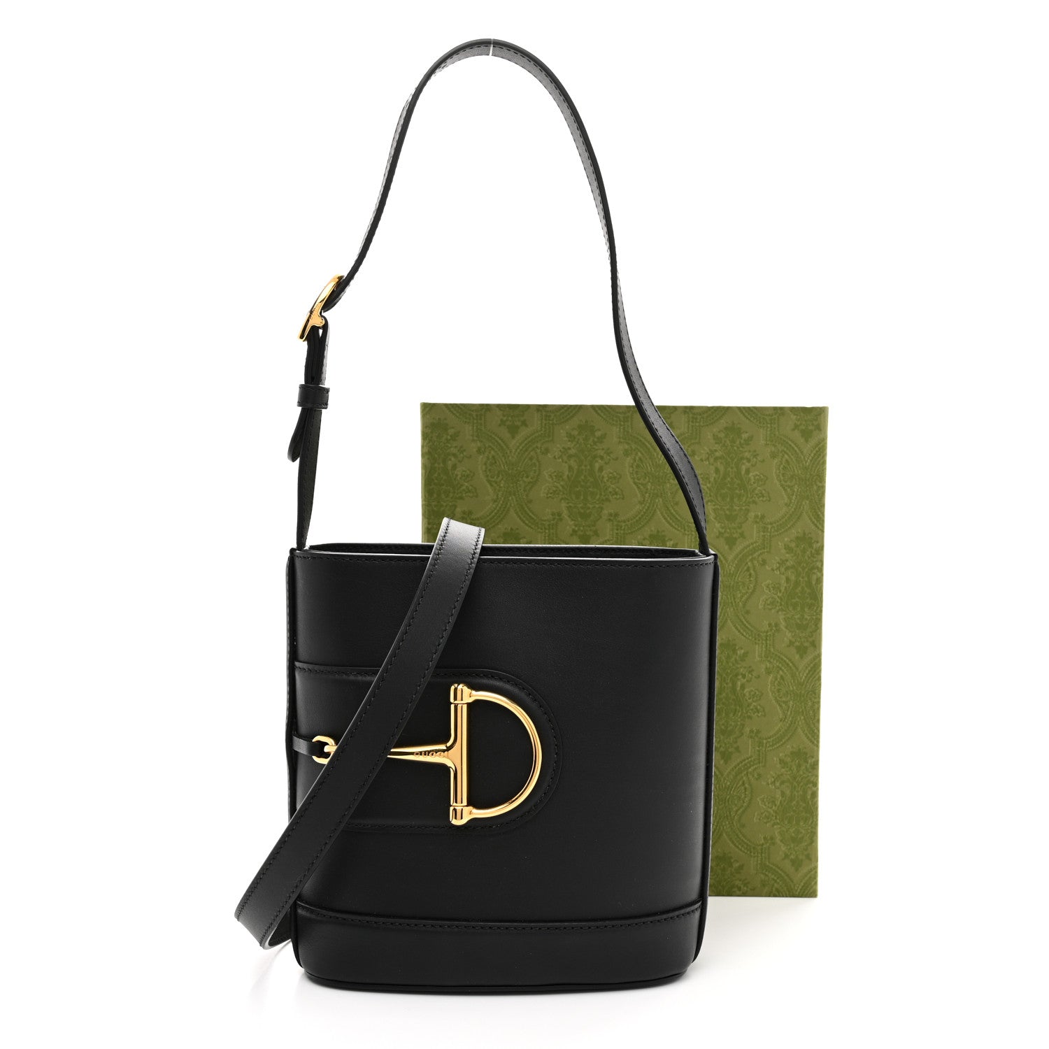 Arabella Calfskin Horsebit 73 Medium Bucket Bag Black