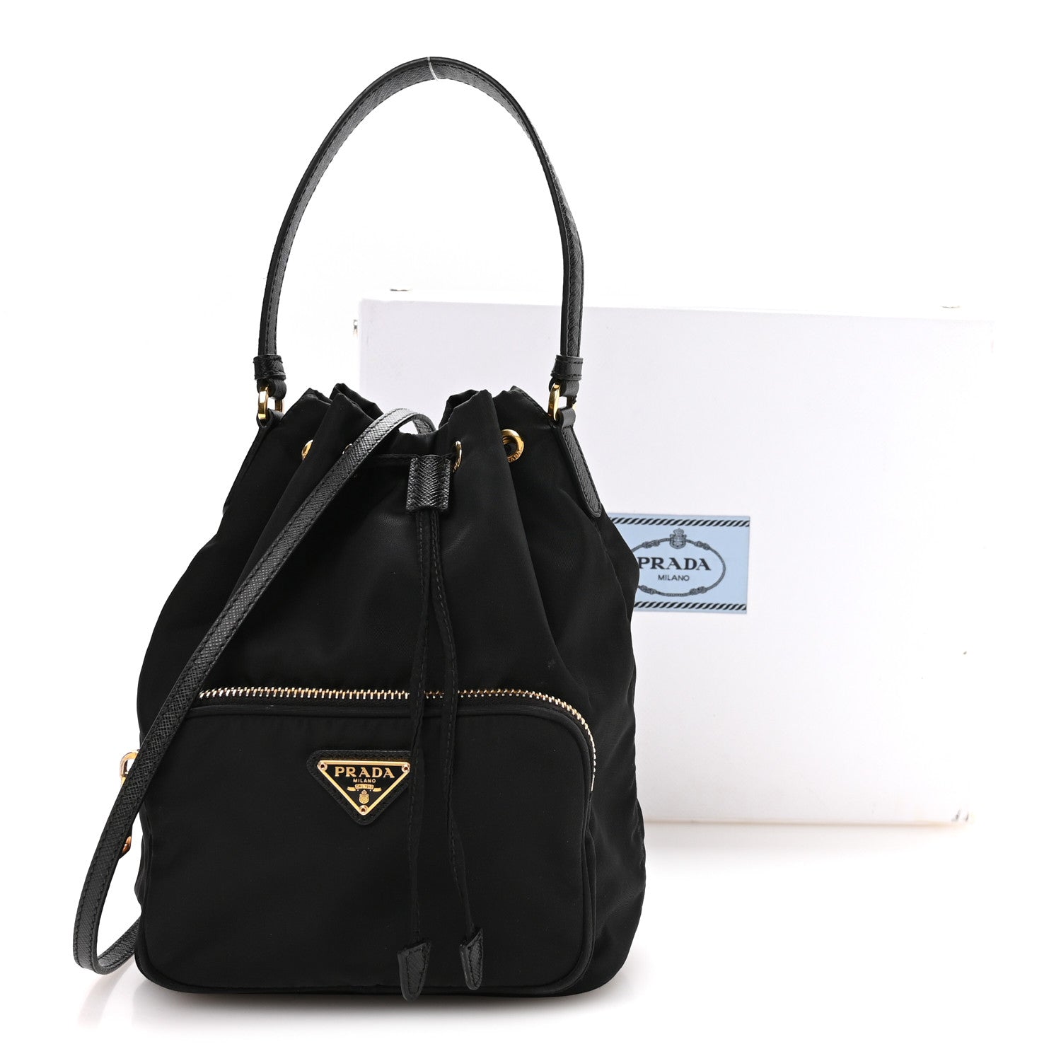 Re-Nylon Saffiano Duet Bucket Crossbody Bag Black Black