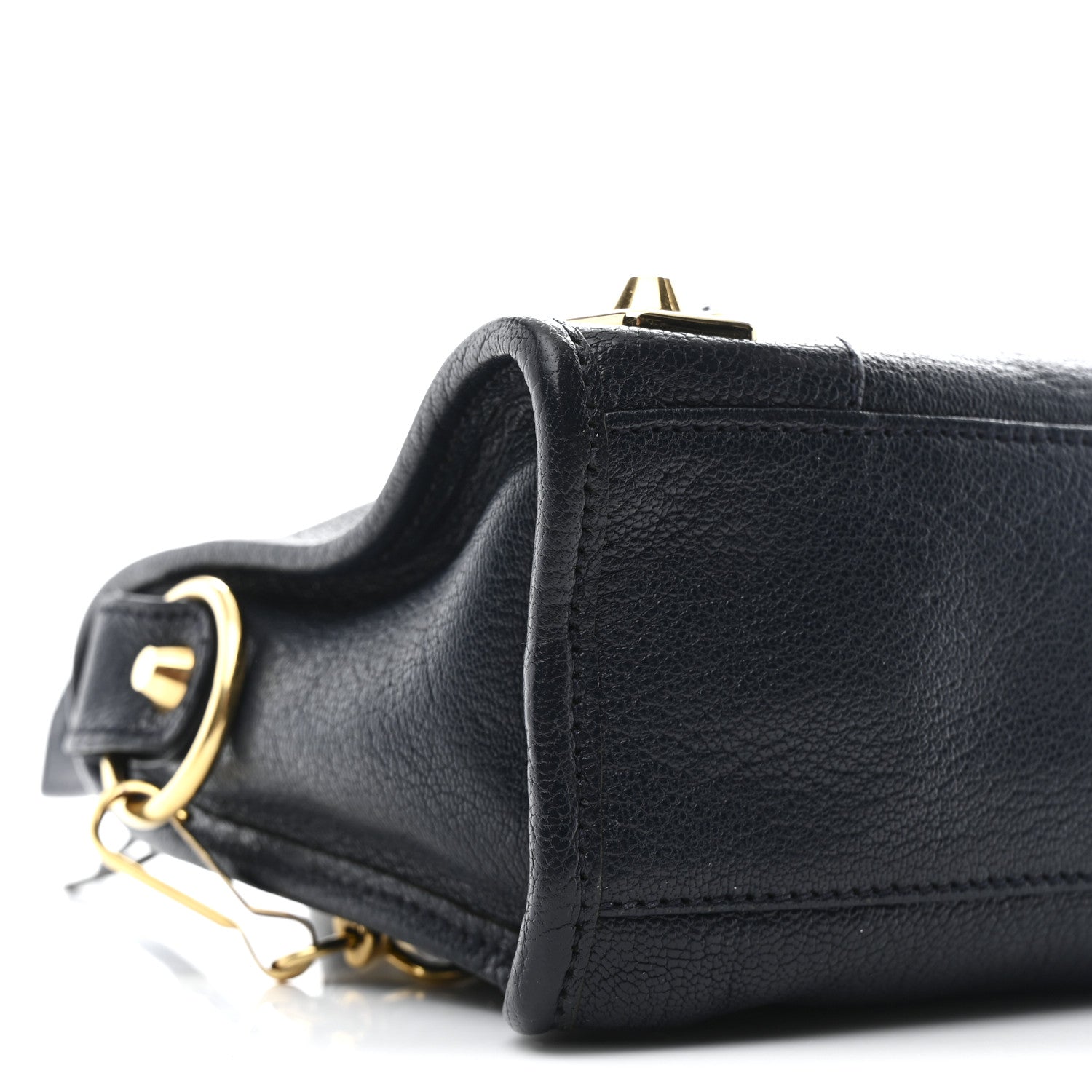 Chevre Gold Metallic Edge Hardware Mini City Bleu Nuit Dark Sea
