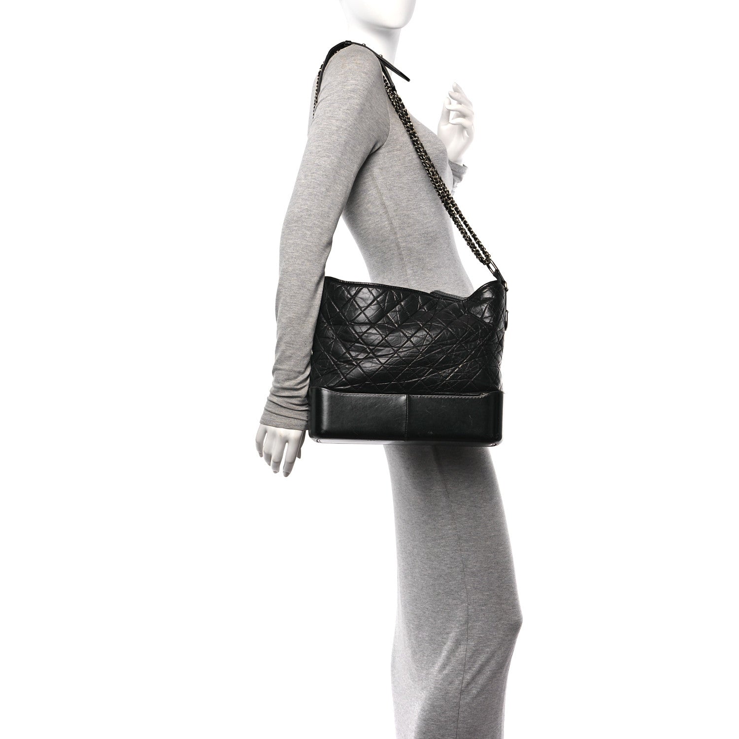 Aged Calfskin Quilted Large Gabrielle Hobo Black