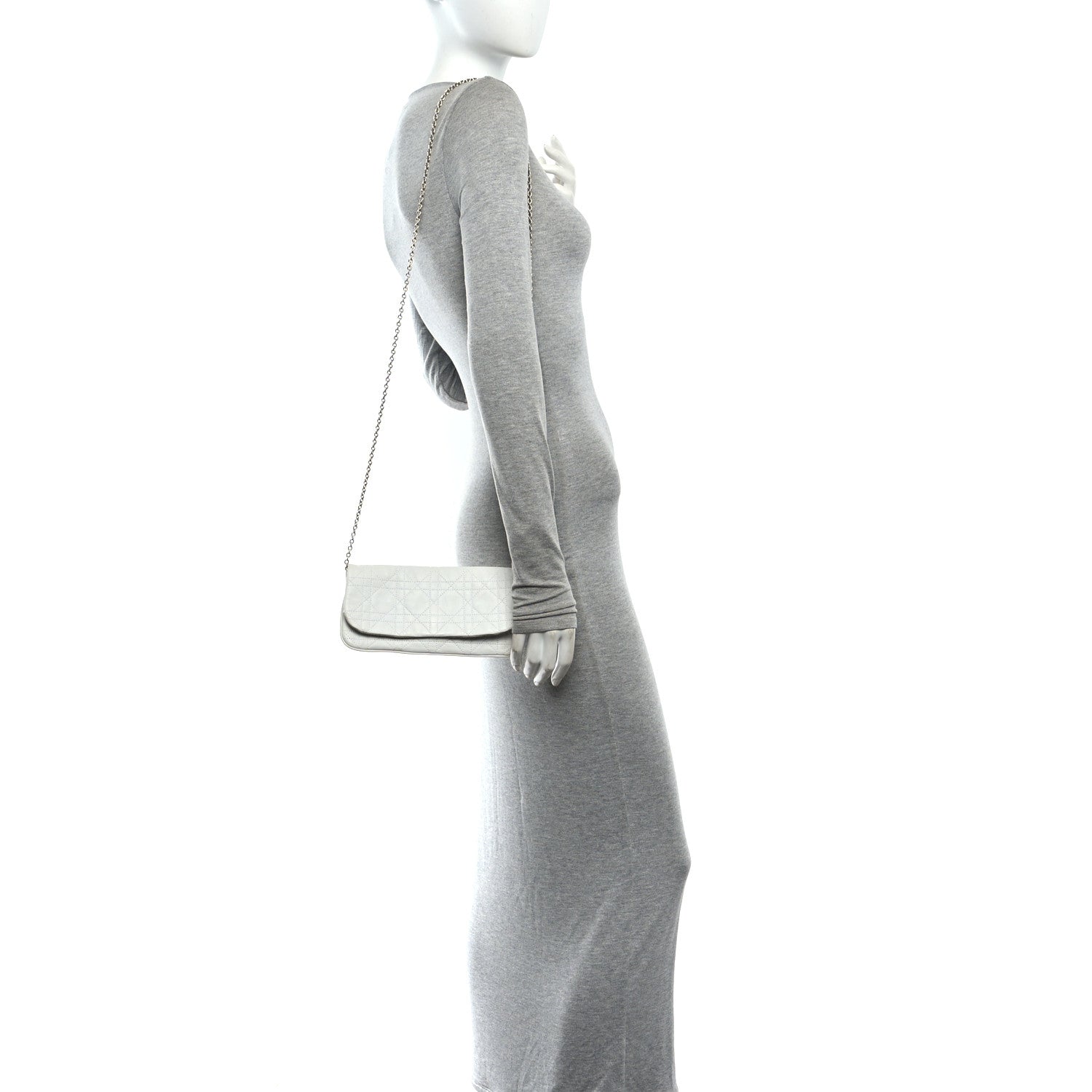 Lambskin Cannage Lady Dior Chain Clutch White