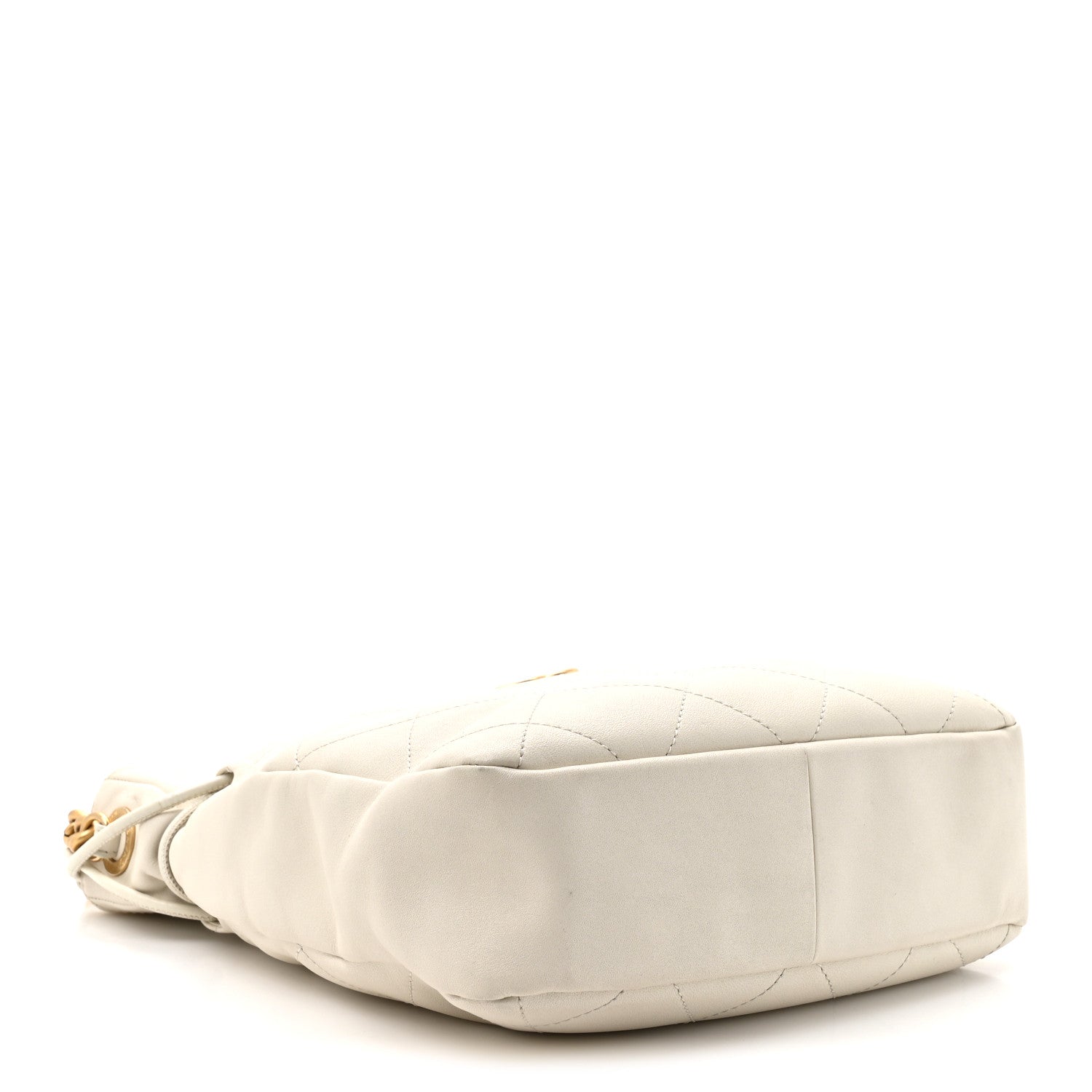 Calfskin Quilted Drawstring Bucket Bag White
