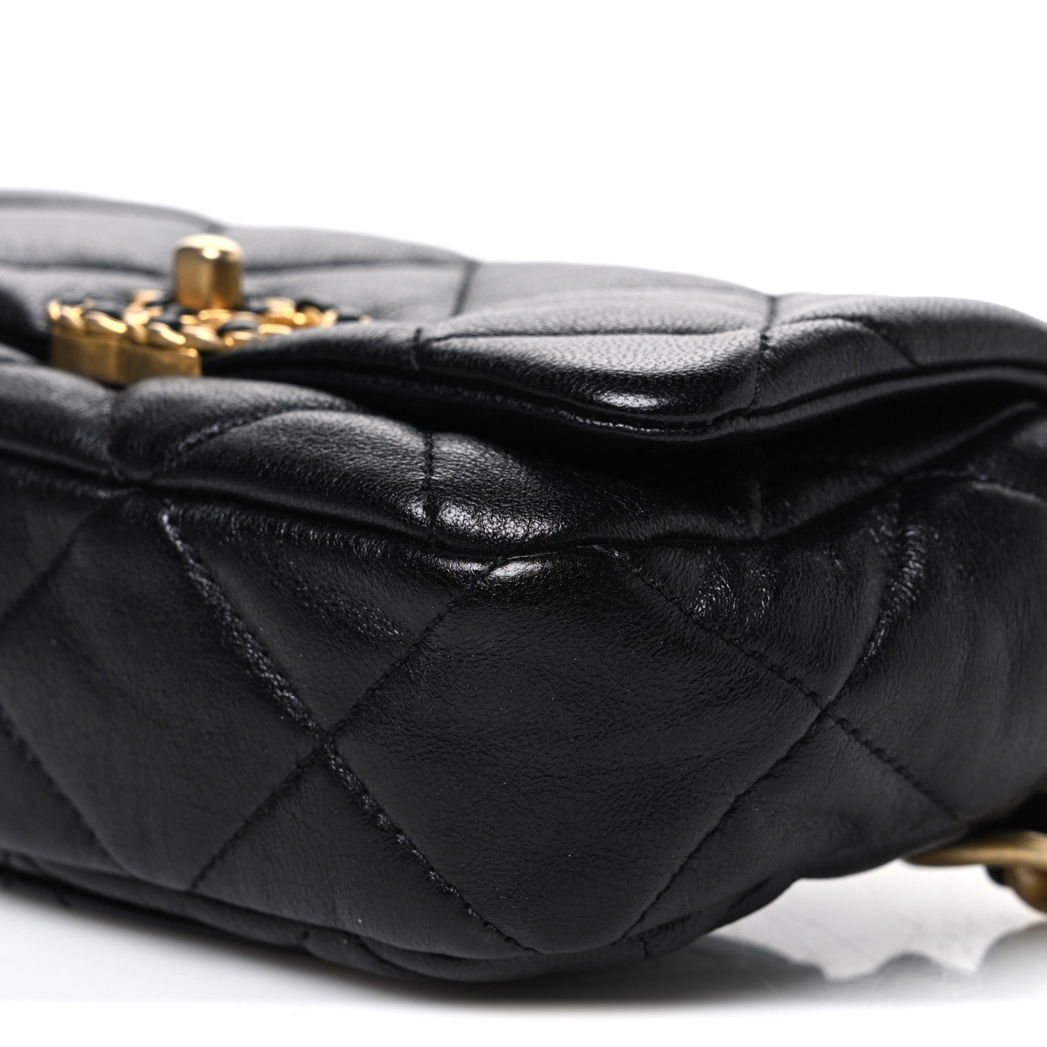 Goatskin Quilted Chanel 19 Waist Bag Black