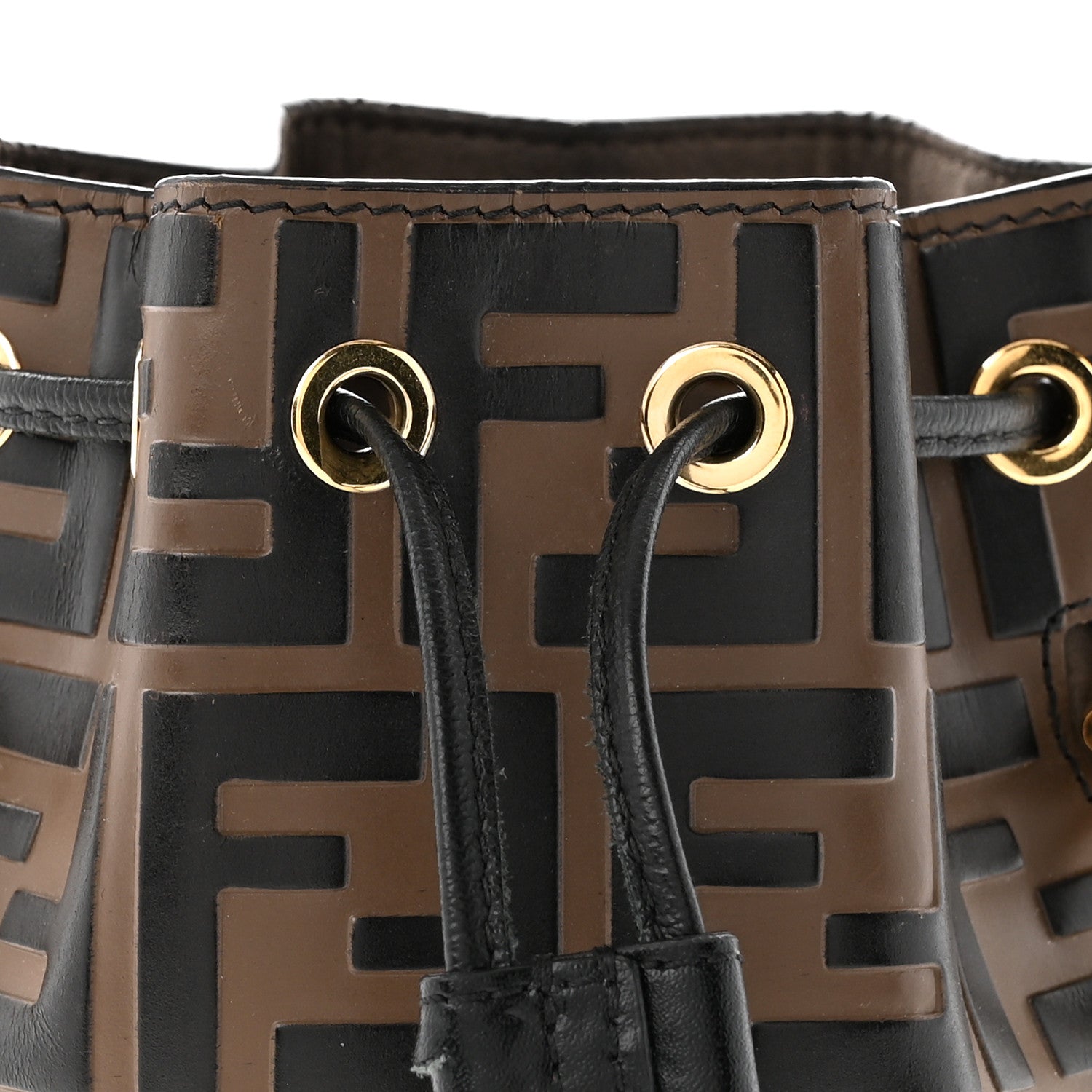 Vitello Liberty F is Fendi Bi-Color FF 1974 Embossed Mini Mon Tresor Bucket Bag Maya Black