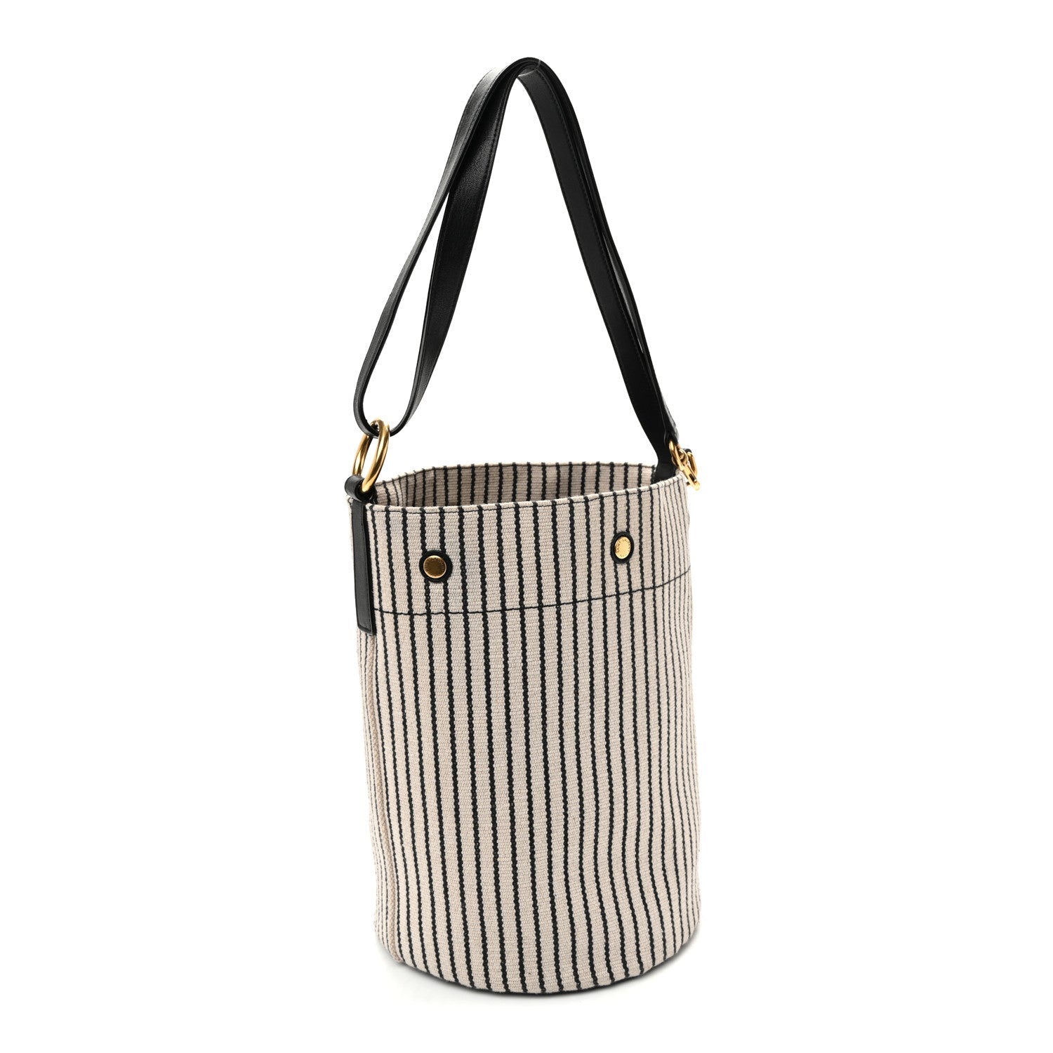 Linen Calfskin Striped Rive Gauche Bucket Bag Grey Cream Black