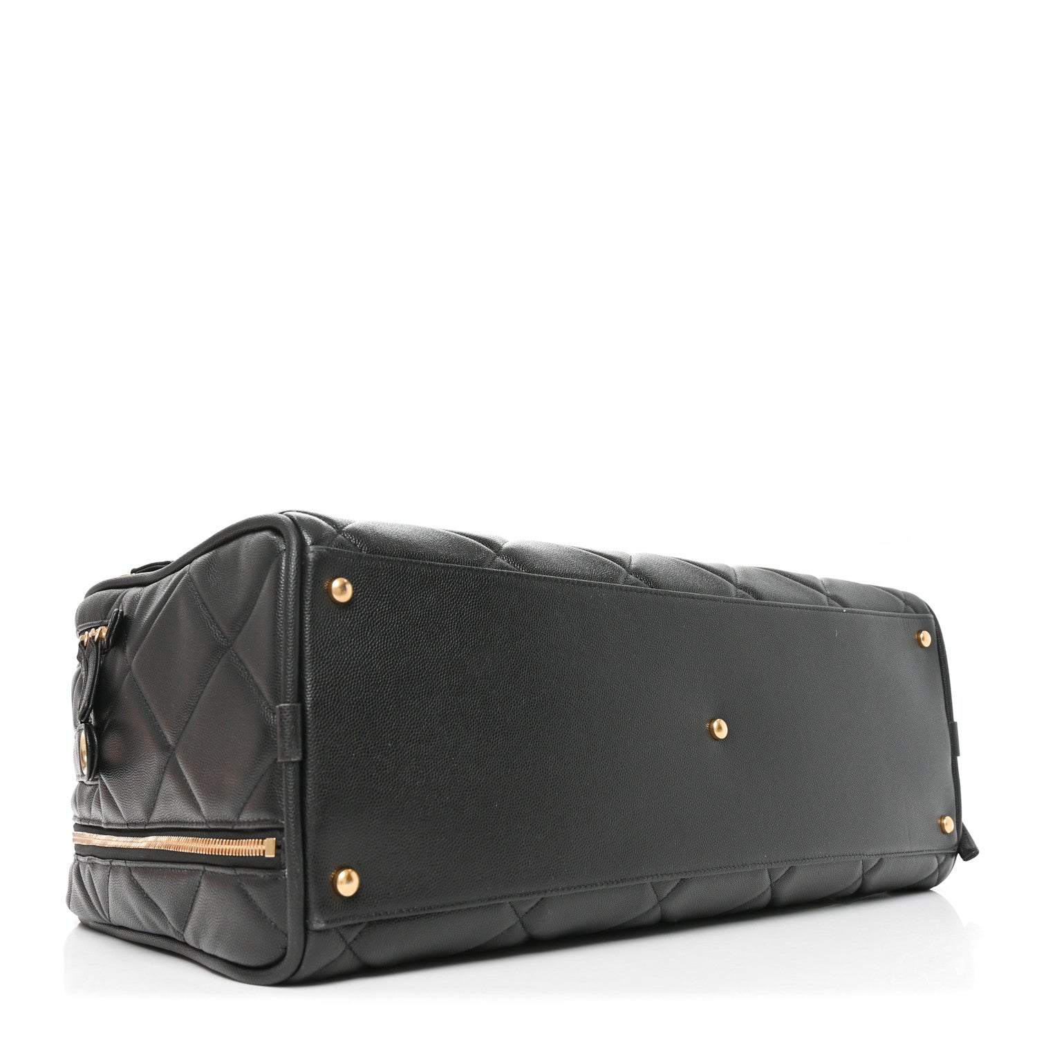 Shiny Grained Calfskin Quilted Travel Bowling Bag Black