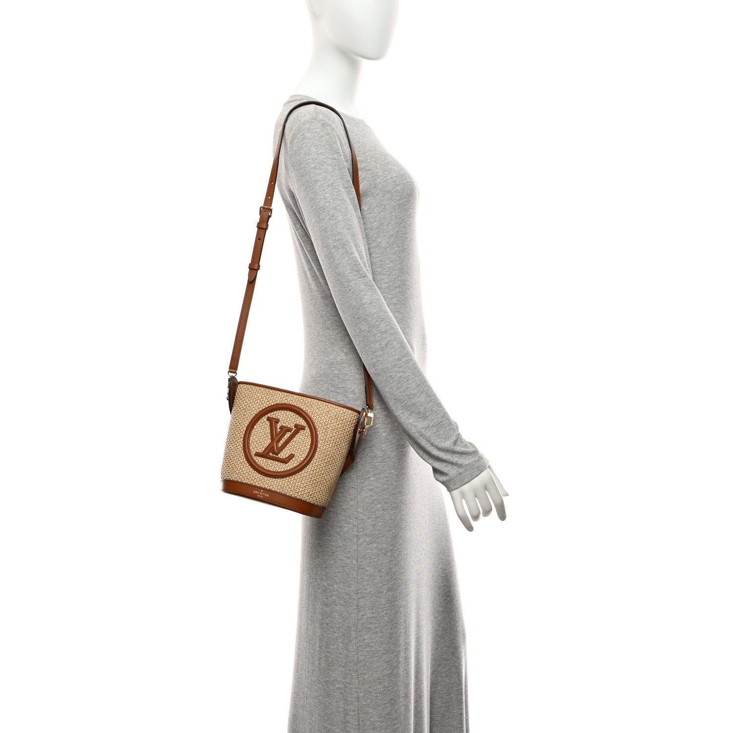 Kitted Raffia Petit Bucket Caramel
