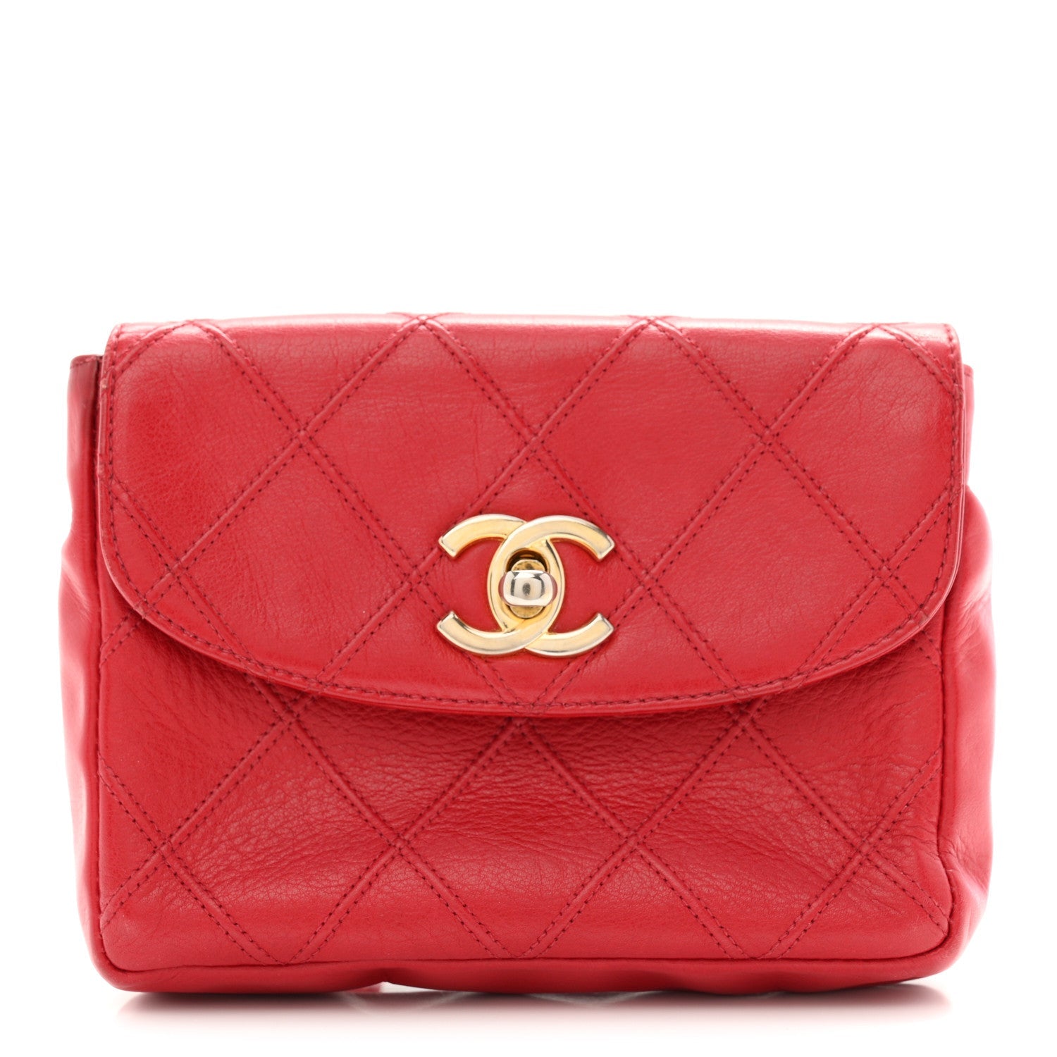 Lambskin Diamond Stitched Waist Chain Belt Flap Bag 75 30 Red