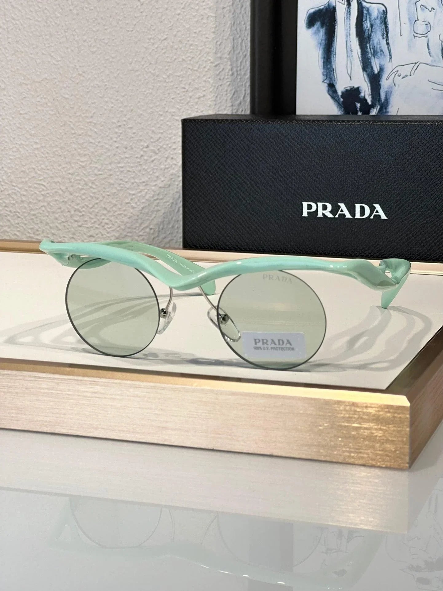 PRADA PR A18S - BLACK-PEACH-GREEN | SUNGLASSES Unisex 🟥