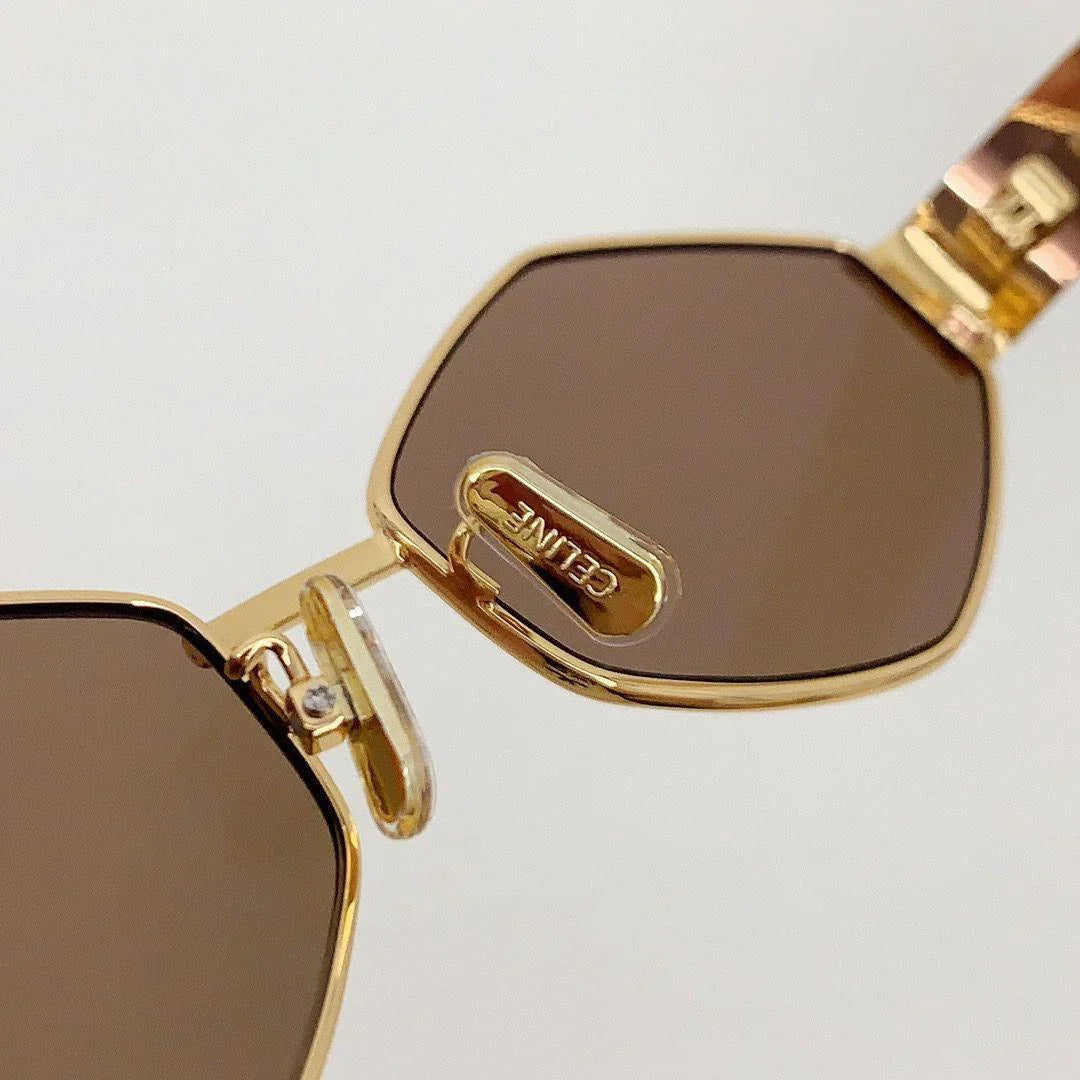 CELINE 40254 Triomphe hexagon-frame gold-tone and tortoiseshell acetate sunglasses ✨