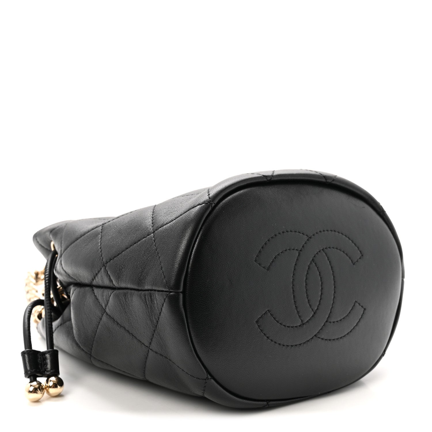 Lambskin Quilted Resin Bi-Color Chain Bucket Bag Black