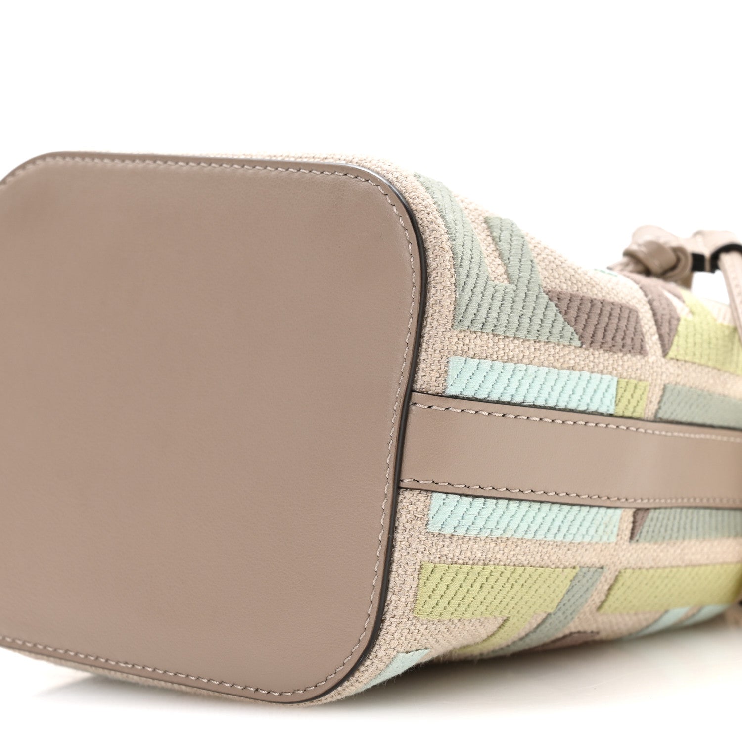 Canvas Vitello King FF Embroidered Mini Mon Tresor Bucket Bag Matcha Milk Dove