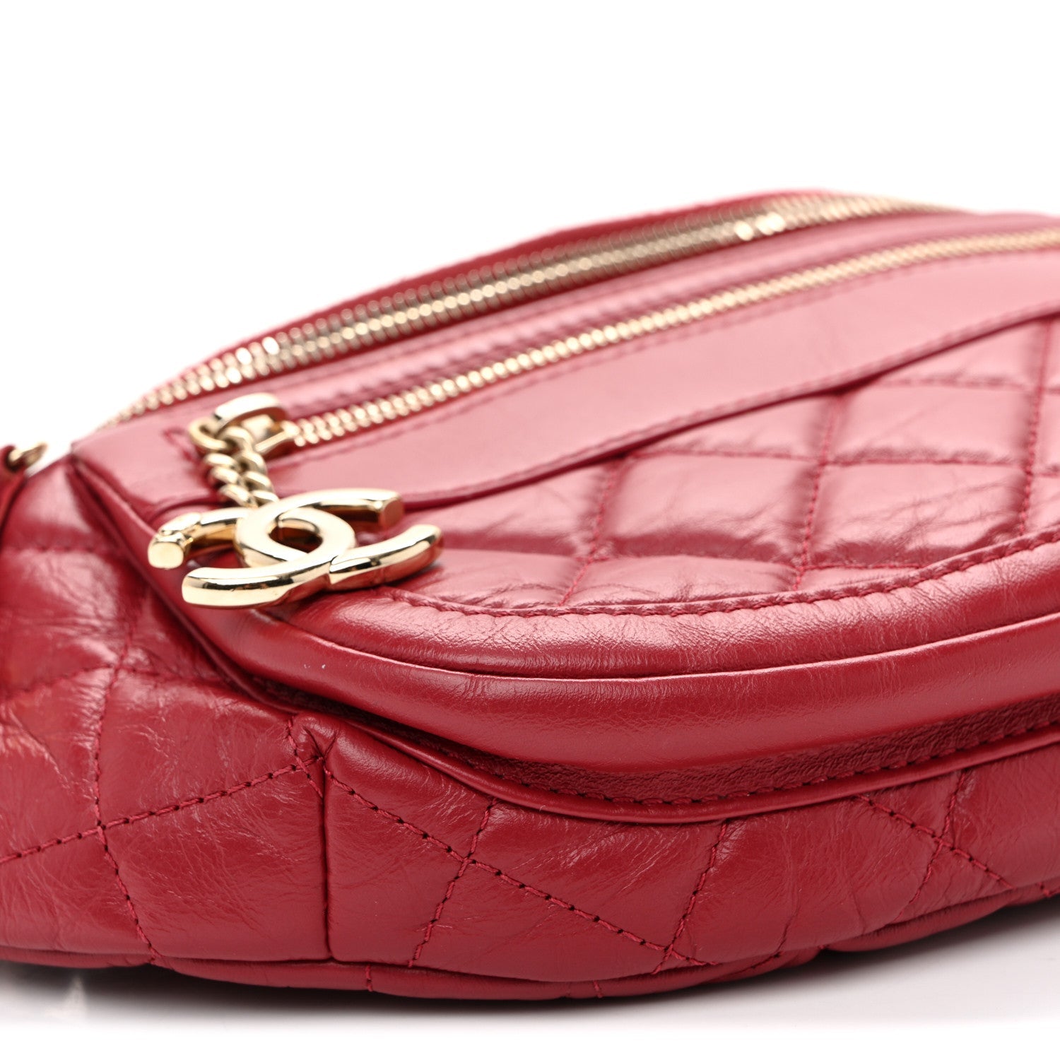 Aged Calfskin Quilted Waist Bag With Coin Purse Red