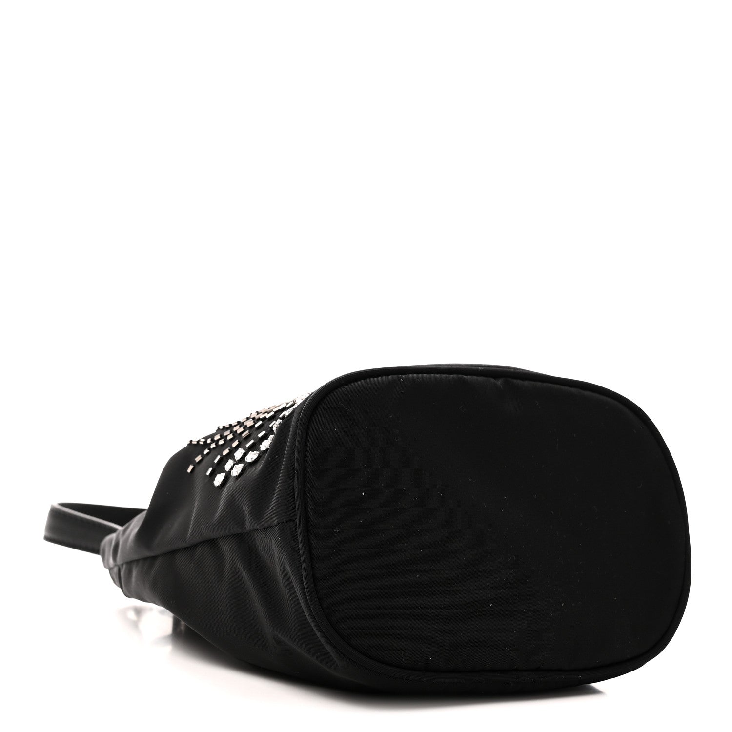 Tessuto Saffiano Ricamo Sequin Crystal Embellished Mini Re-Edition 1978 Bucket Bag Black