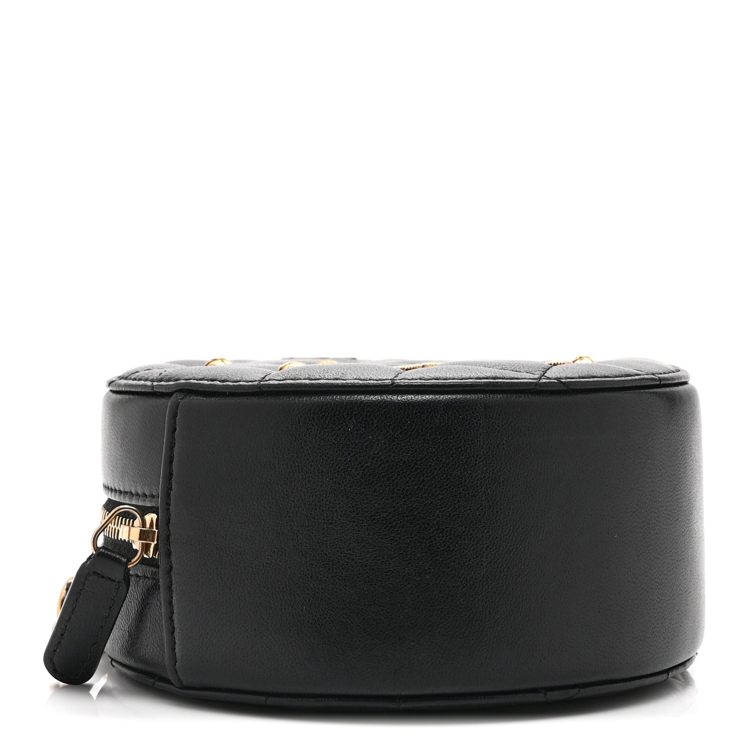 Lambskin Quilted Egyptian Amulet Round Clutch With Chain Black