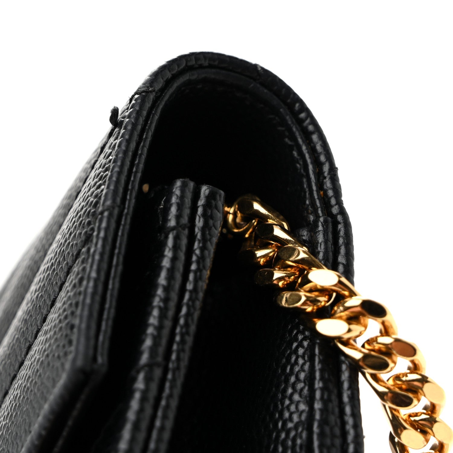 Grain De Poudre Matelasse Chevron Monogram Envelope Chain Wallet Black