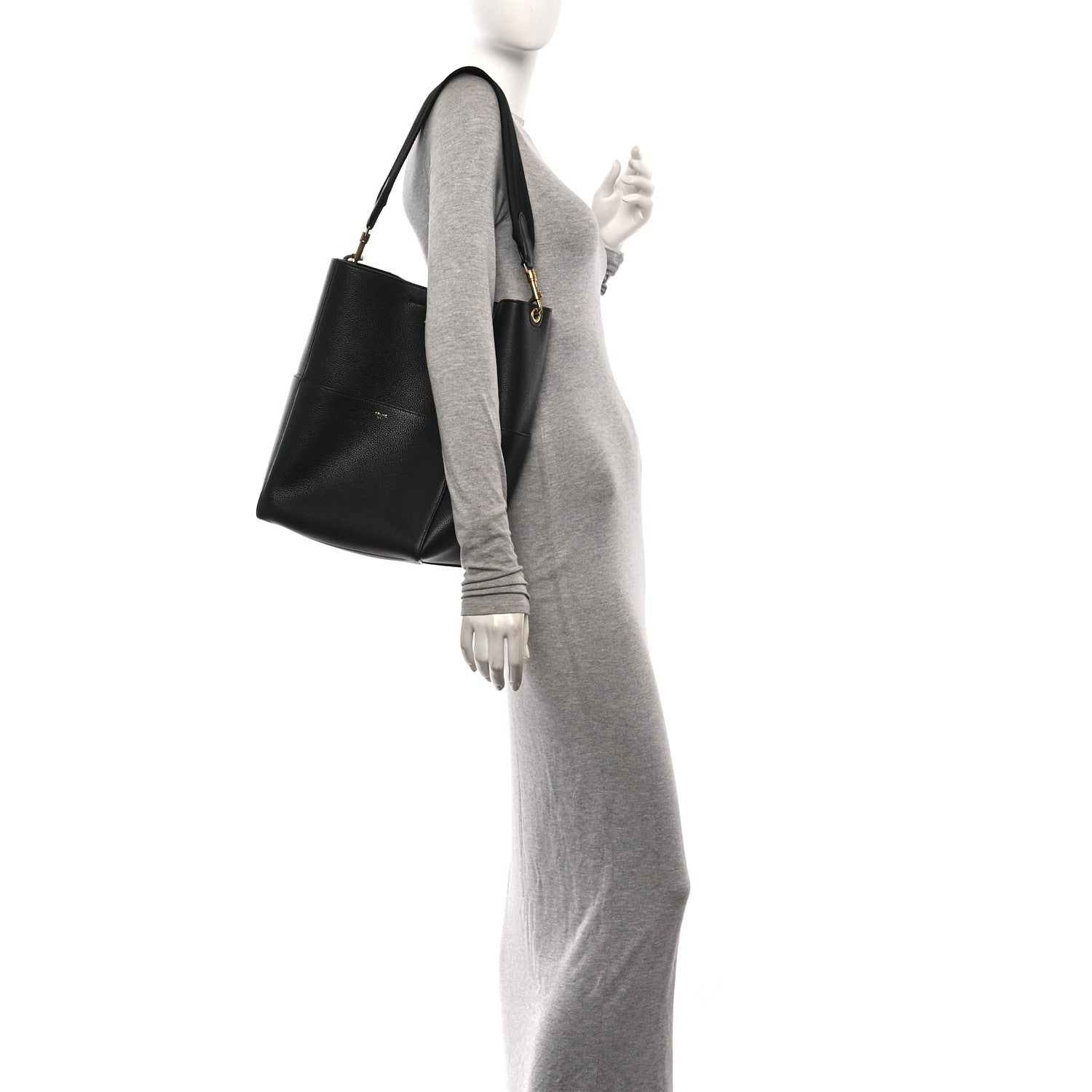 Soft Grained Calfskin Sangle Bucket Bag Black