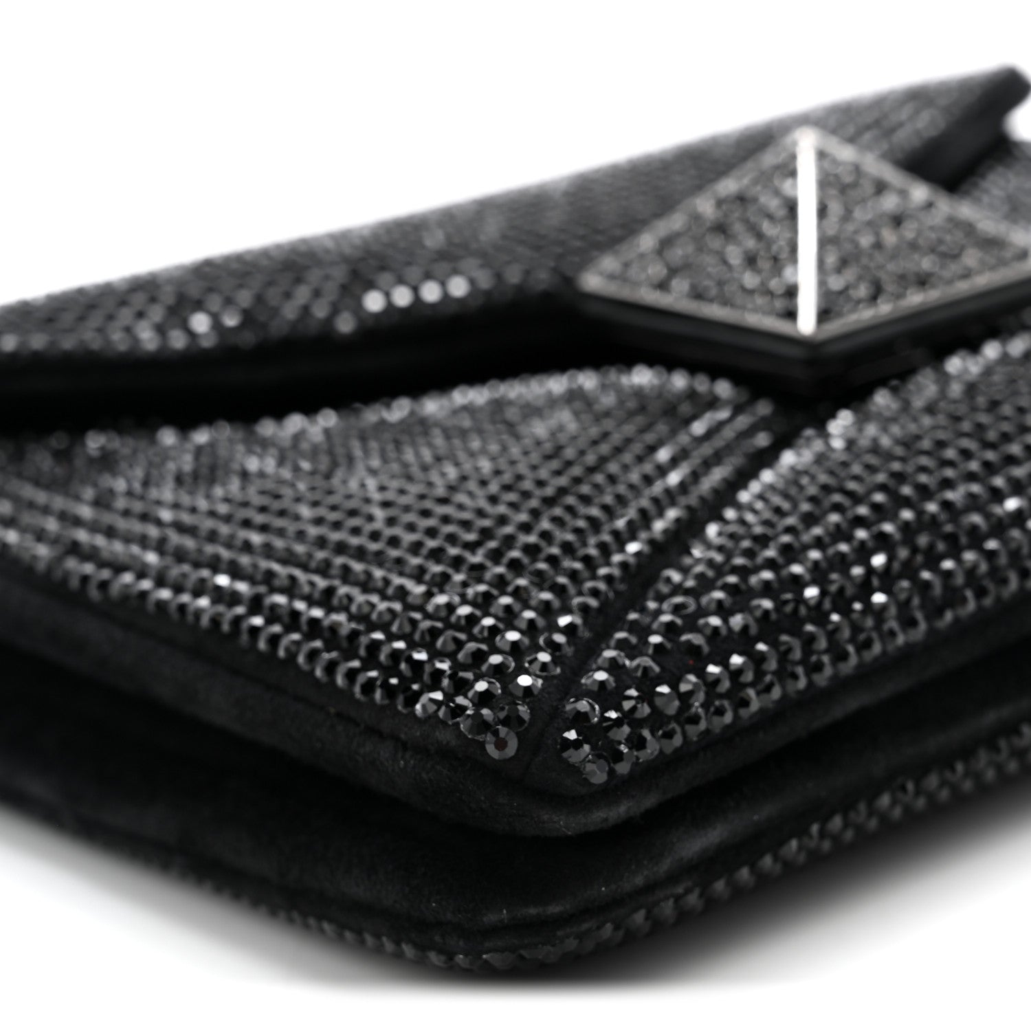Crystal Suede Embellished Small One Stud Clutch With Chain Black