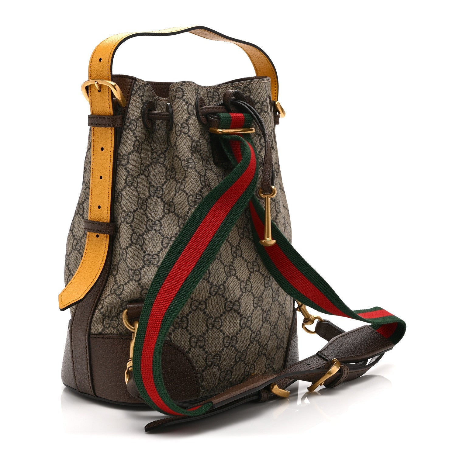 GG Supreme Monogram Neo Vintage Drawstring Bucket Backpack Beige New Acero Crop