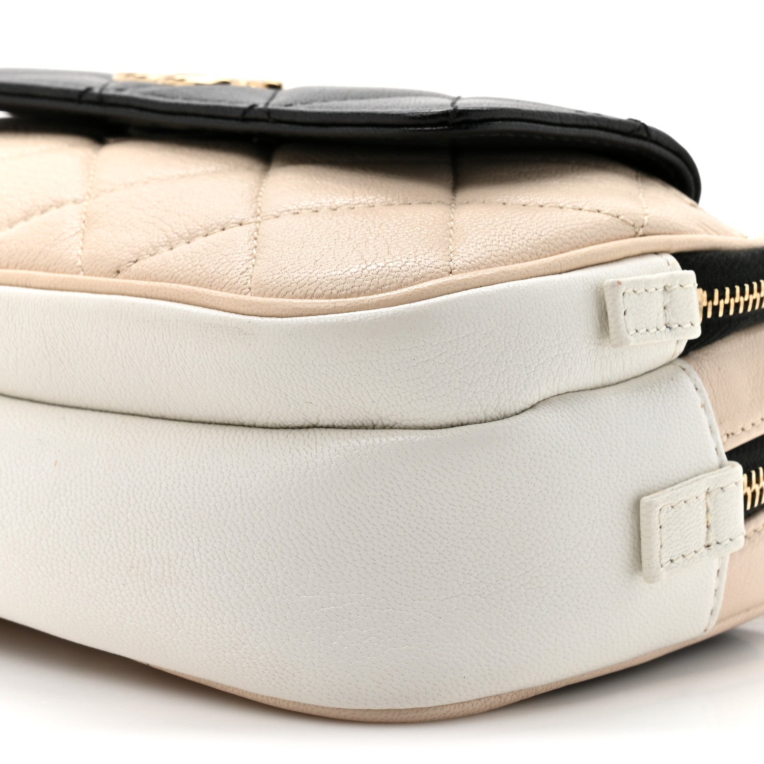 Goatskin Quilted Waist Bag Beige White Black