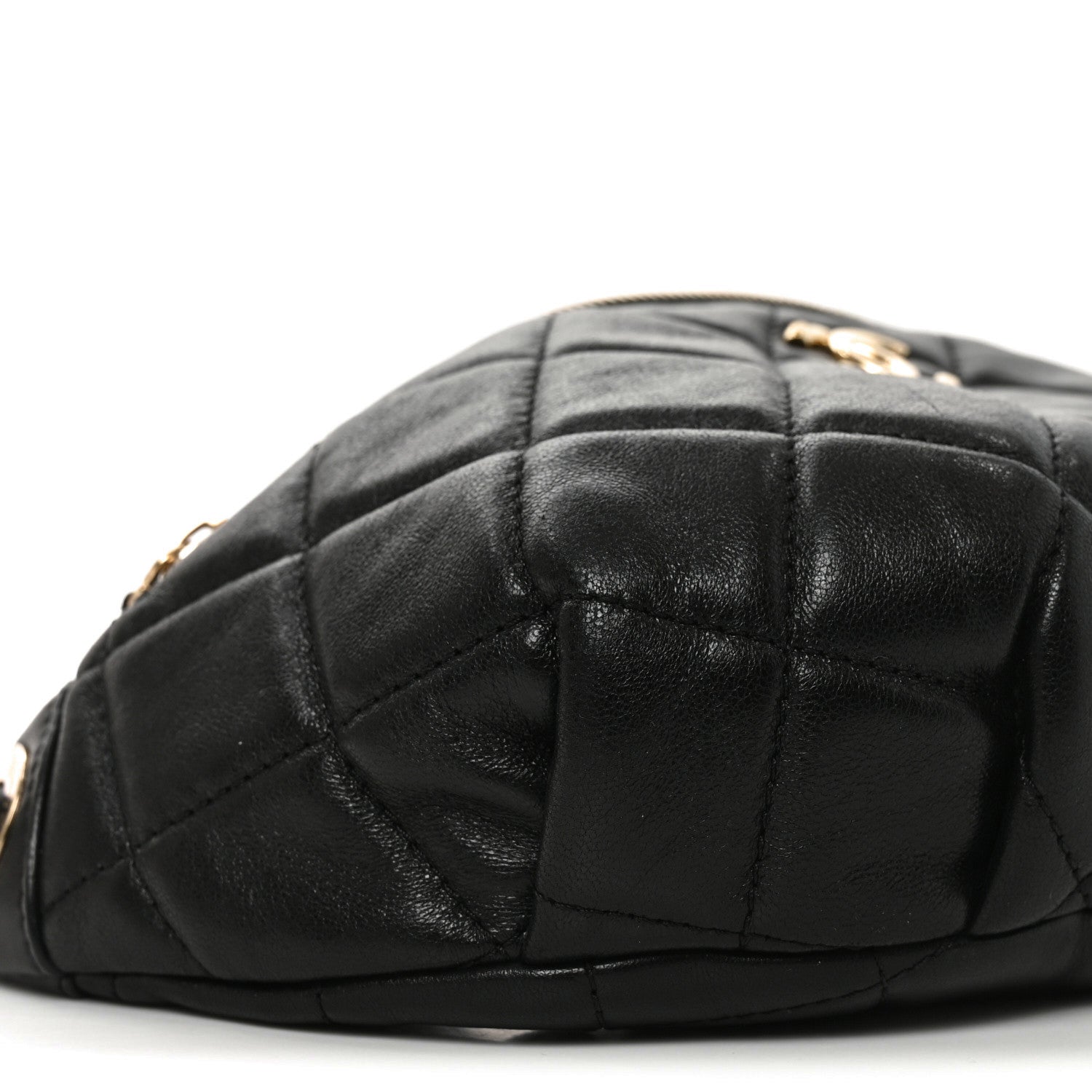 Shiny Lambskin Quilted Belt Bag Black