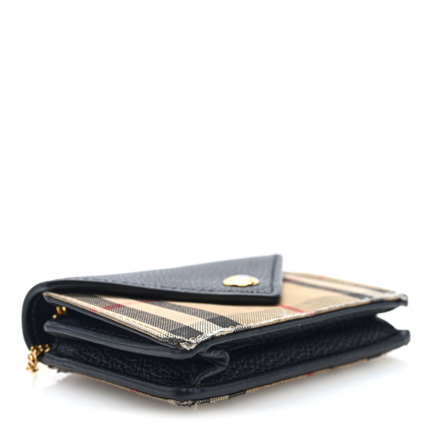 Grainy Calfskin Vintage Check Jade Card Case On Chain Black