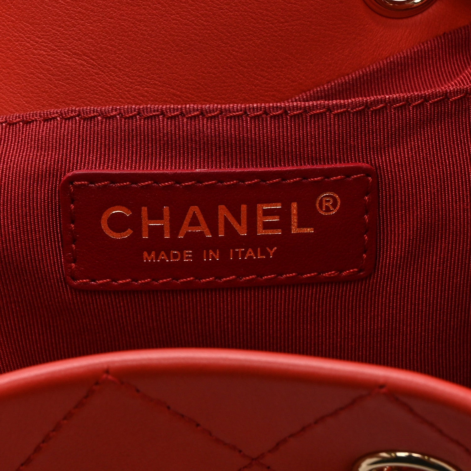 Calfskin Stitched Chain Bucket Bag Coral